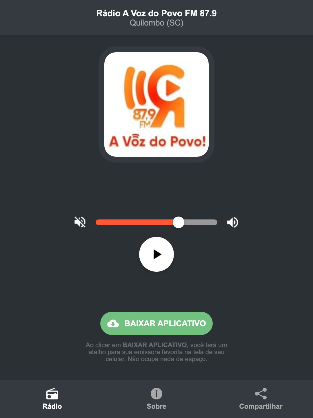 Screenshot do aplicativo da Rádio A Voz do Povo FM 87.9