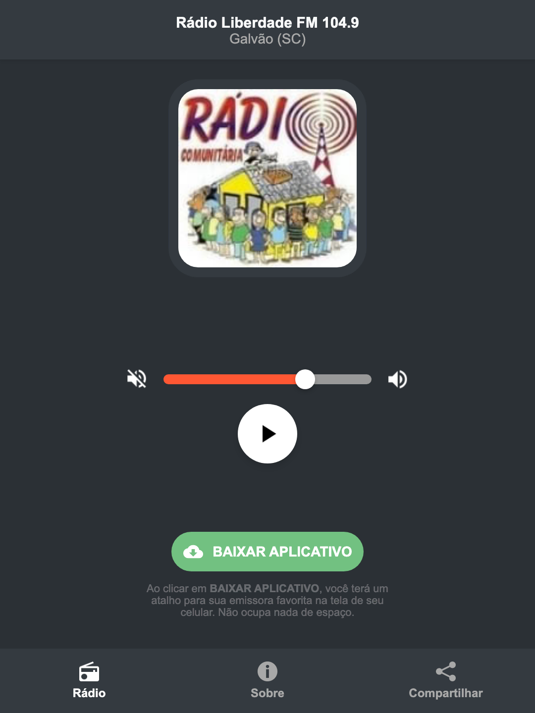 Screenshot do aplicativo da Rádio Liberdade FM 104.9