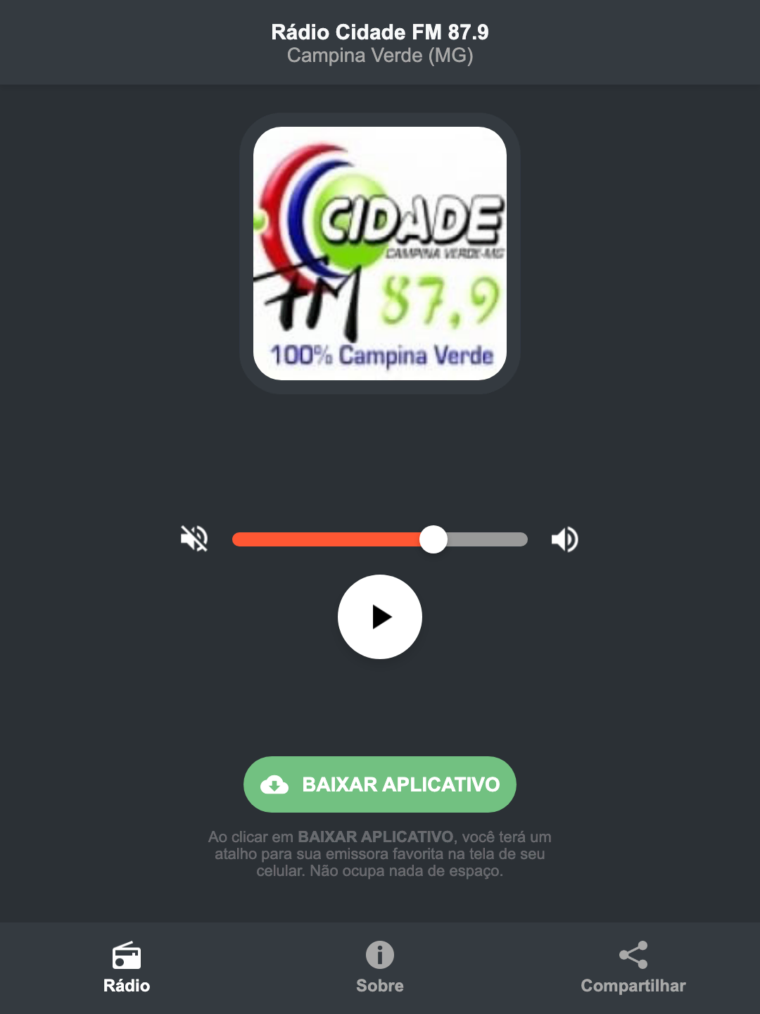 Screenshot do aplicativo da Rádio Cidade FM 87.9
