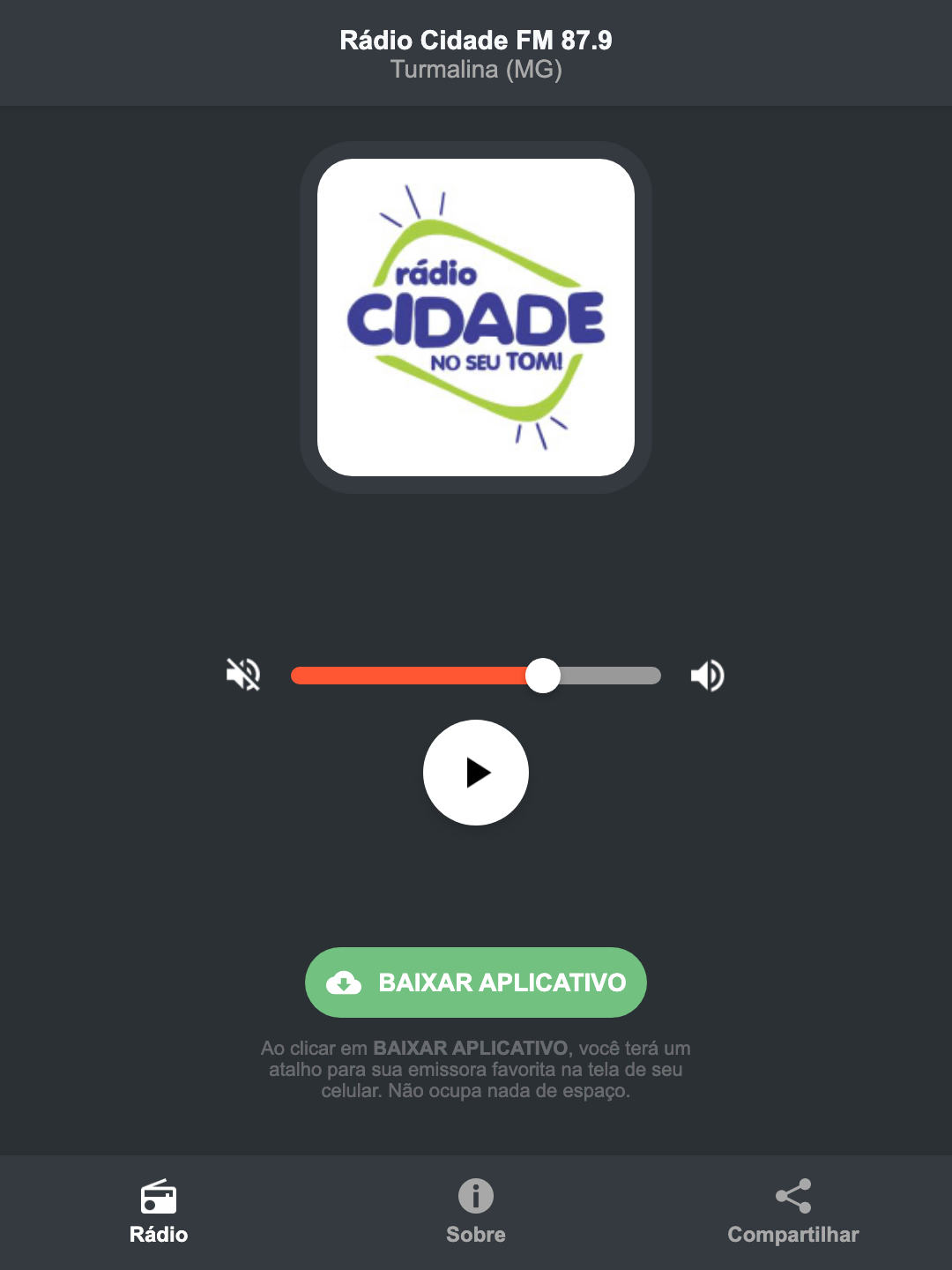 Screenshot do aplicativo da Rádio Cidade FM 87.9