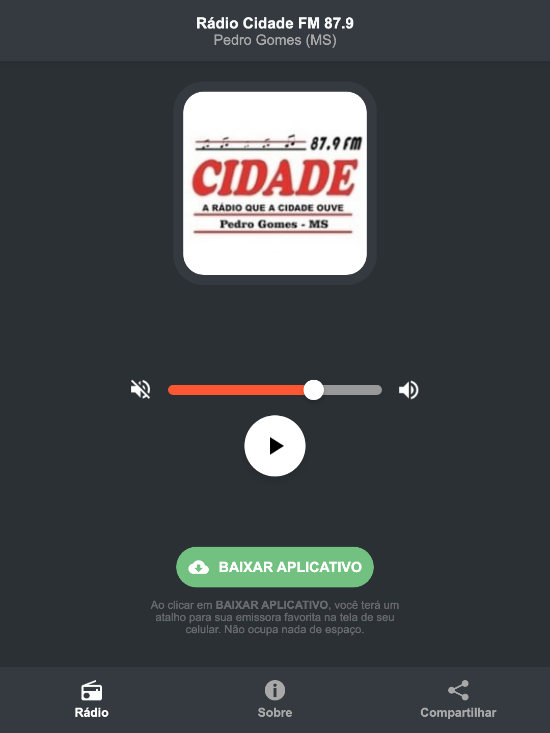 Screenshot do aplicativo da Rádio Cidade FM 87.9