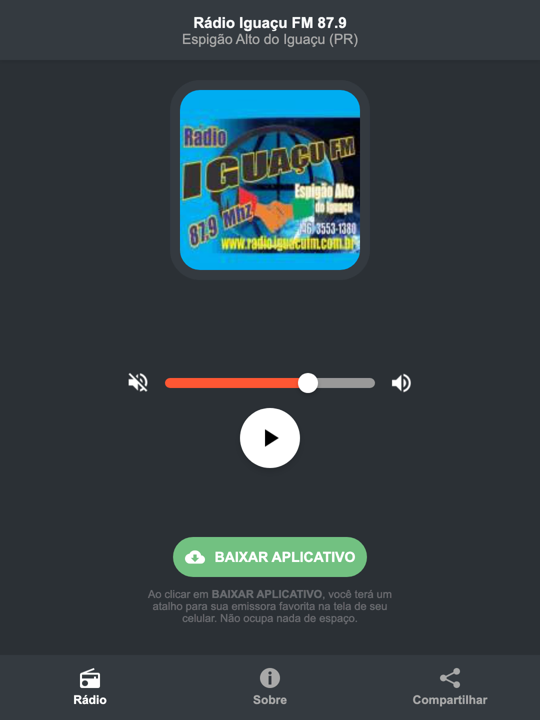 Screenshot do aplicativo da Rádio Iguaçu FM 87.9