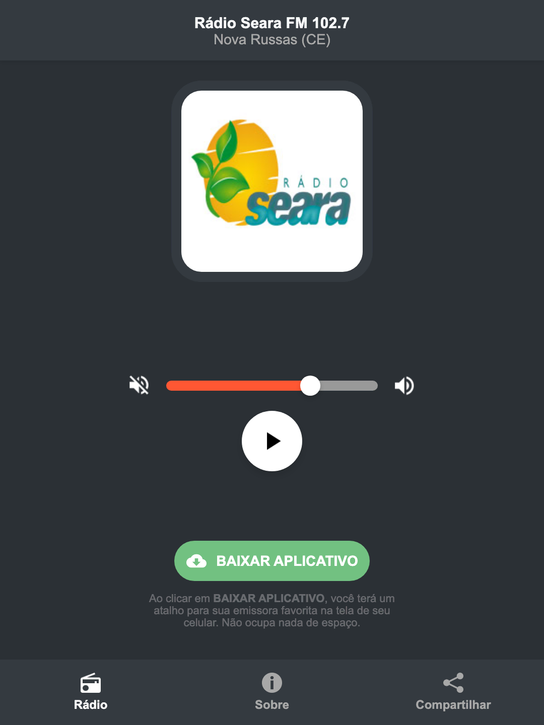 Screenshot do aplicativo da Rádio Seara FM 102.7