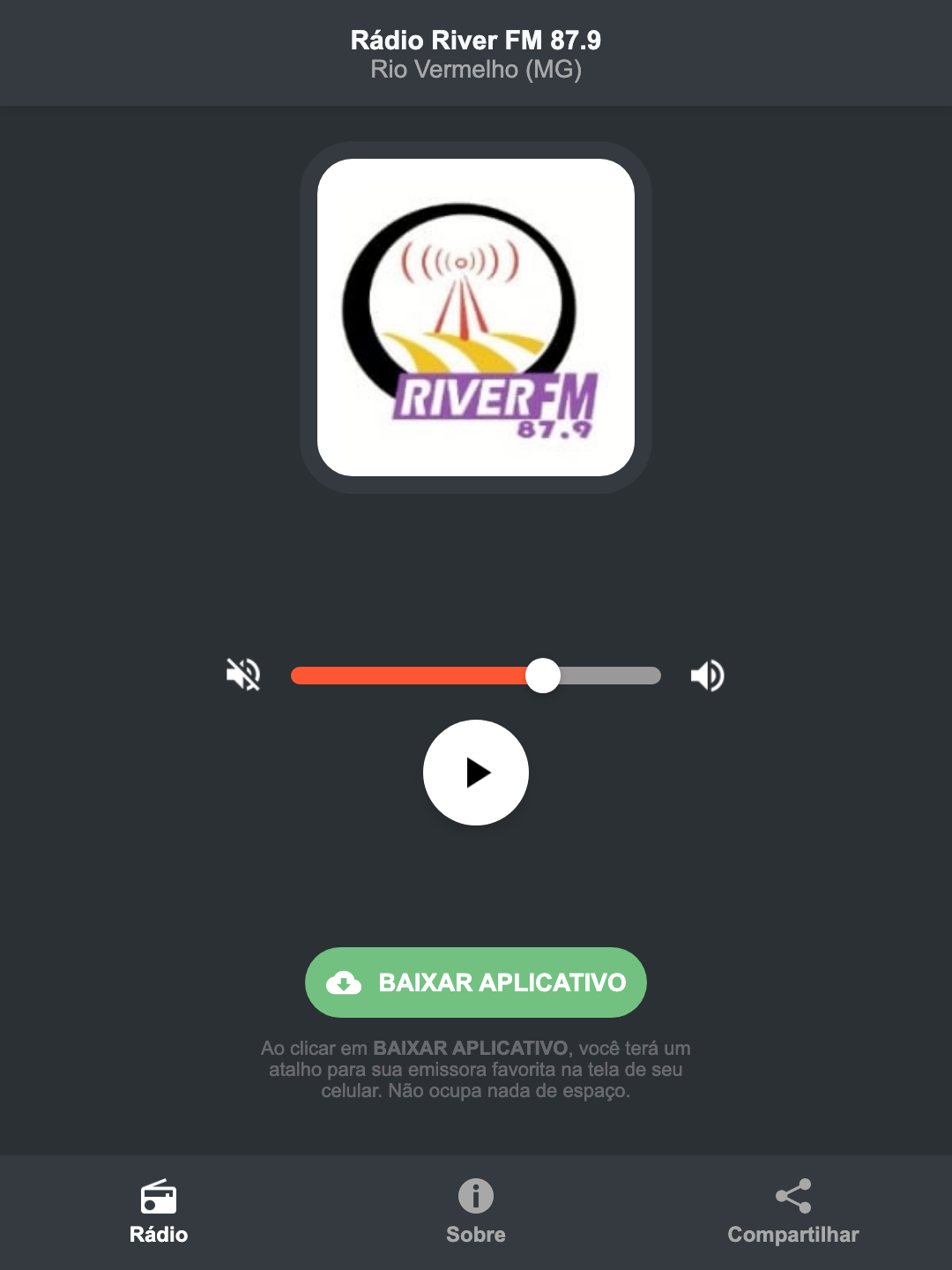 Screenshot do aplicativo da Rádio River FM 87.9