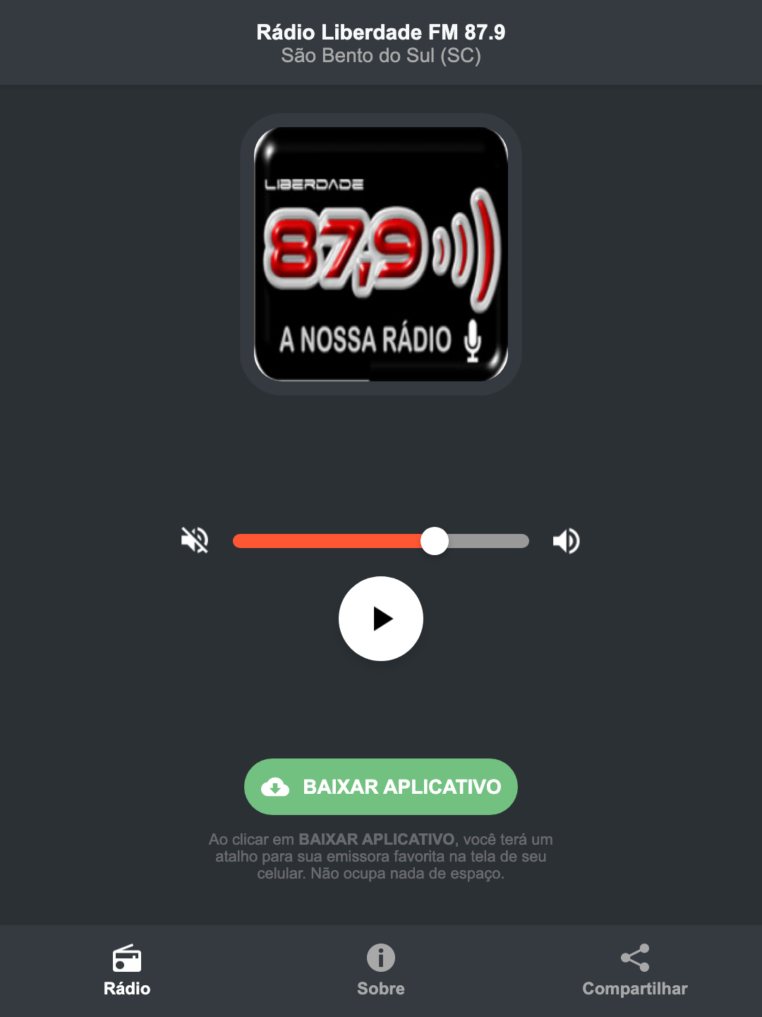 Screenshot do aplicativo da Rádio Liberdade FM 87.9