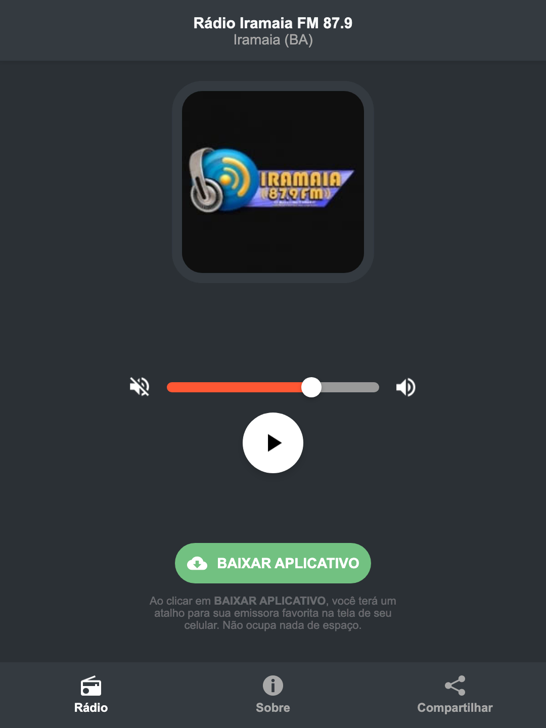 Screenshot do aplicativo da Rádio Iramaia FM 87.9