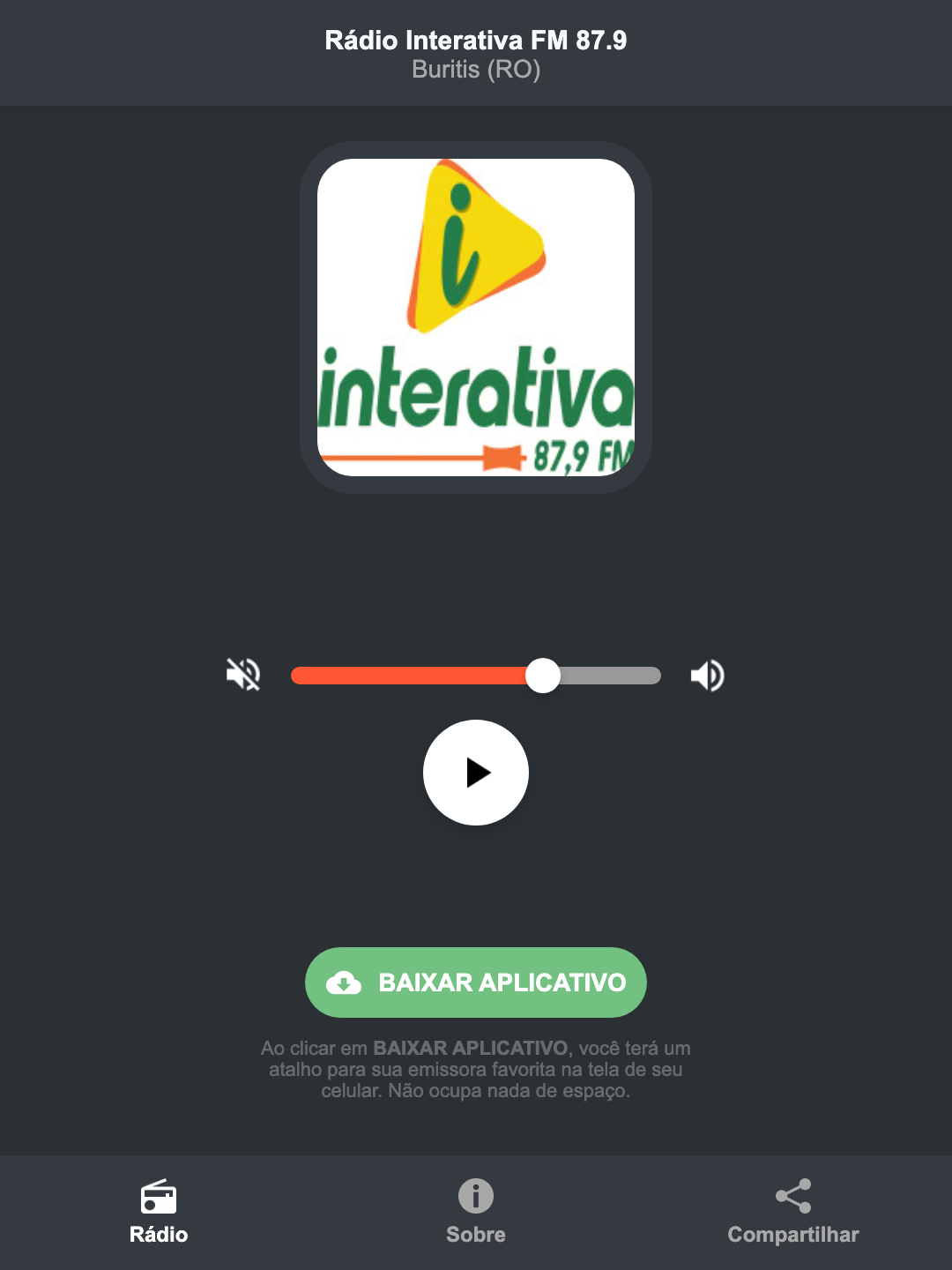 Screenshot do aplicativo da Rádio Interativa FM 87.9