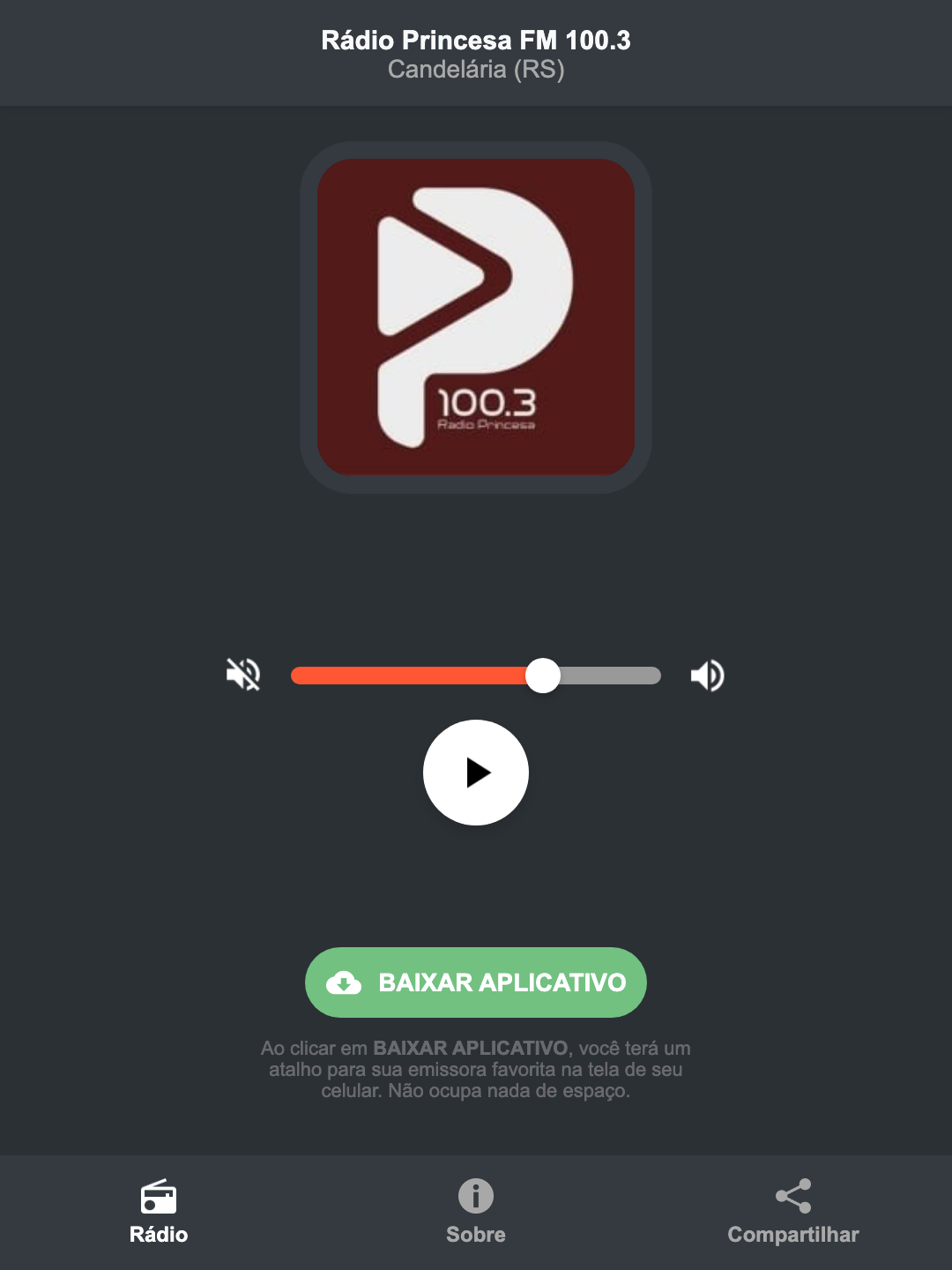Screenshot do aplicativo da Rádio Princesa FM 100.3