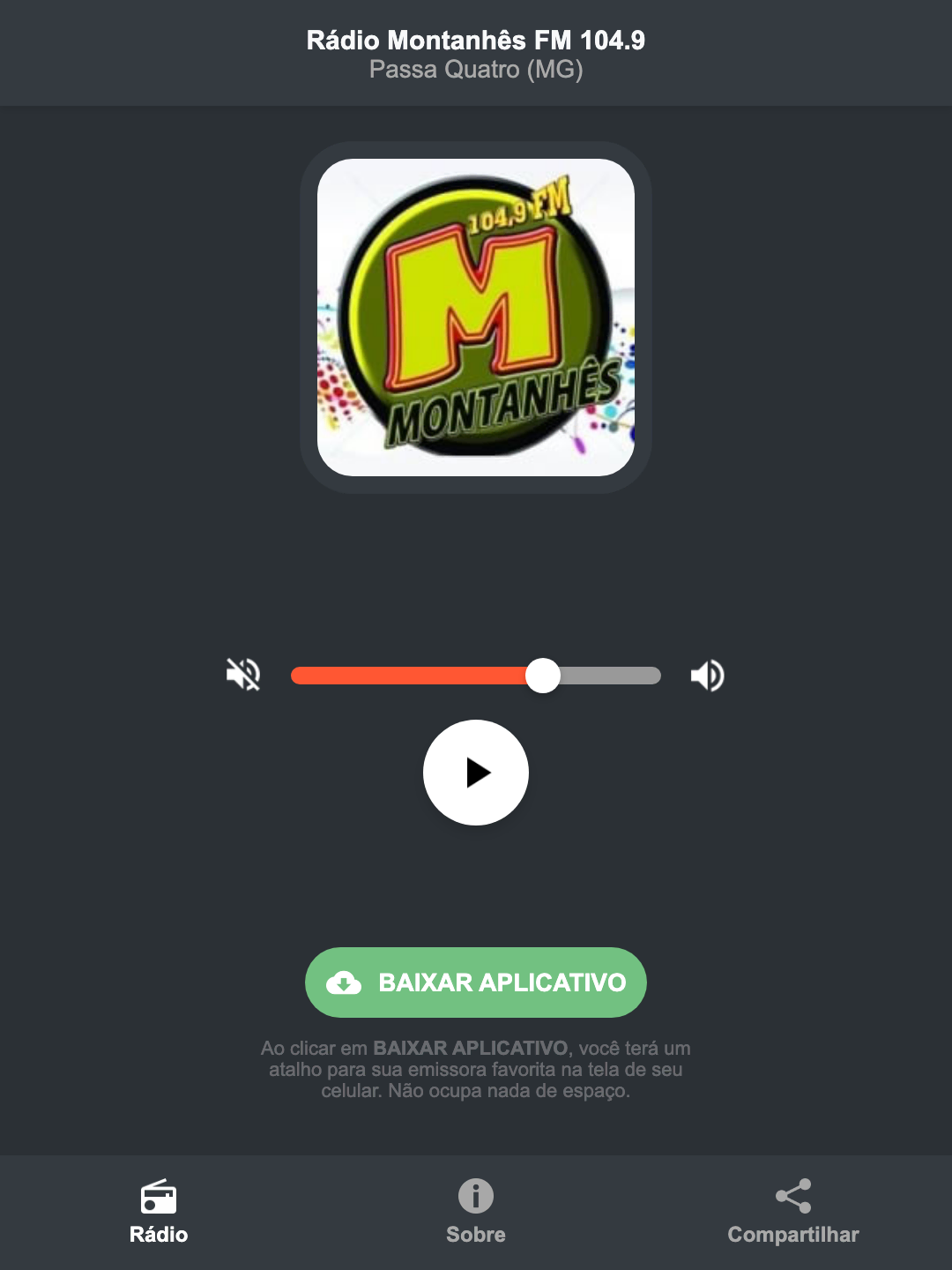Screenshot do aplicativo da Rádio Montanhês FM 104.9