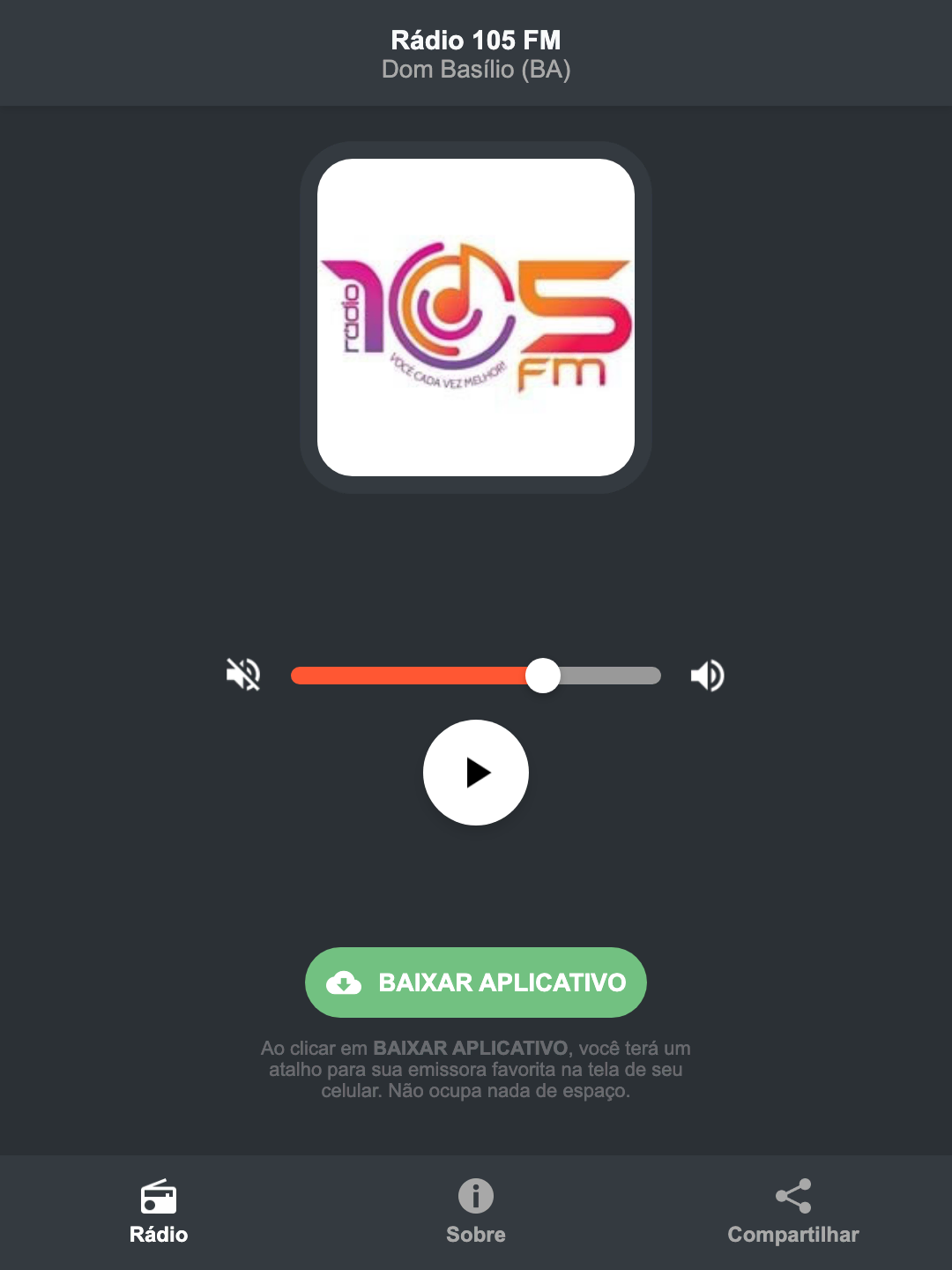Screenshot do aplicativo da Rádio 105 FM