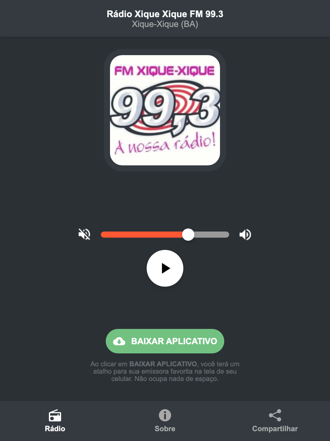Screenshot do aplicativo da Rádio Xique Xique FM 99.3
