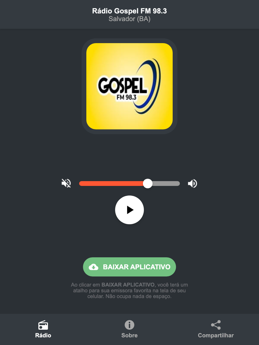Screenshot do aplicativo da Rádio Gospel FM 98.3