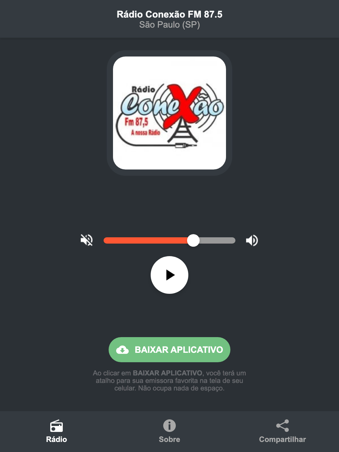 Screenshot do aplicativo da Rádio Conexão FM 87.5