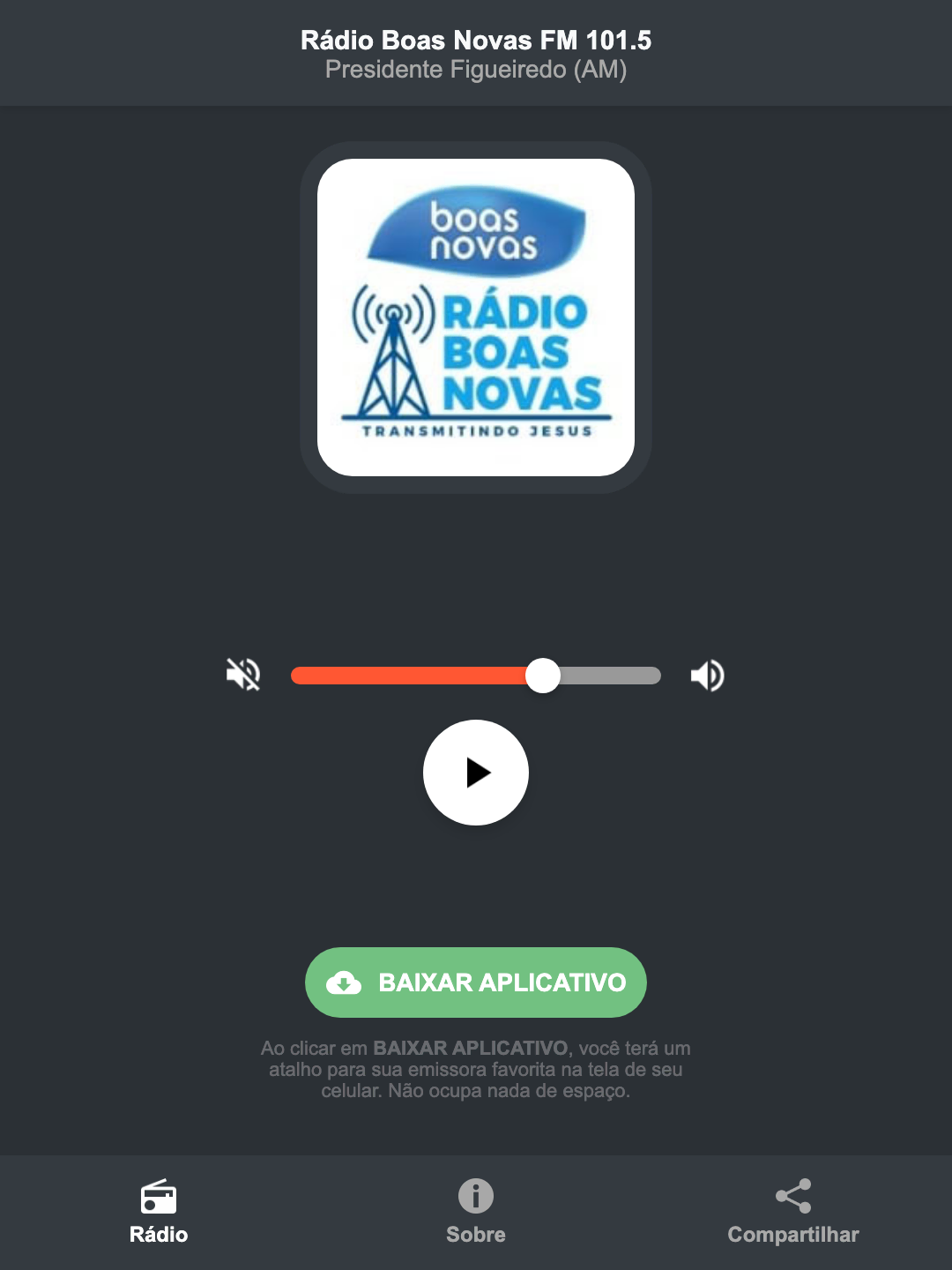 Screenshot do aplicativo da Rádio Boas Novas FM 101.5
