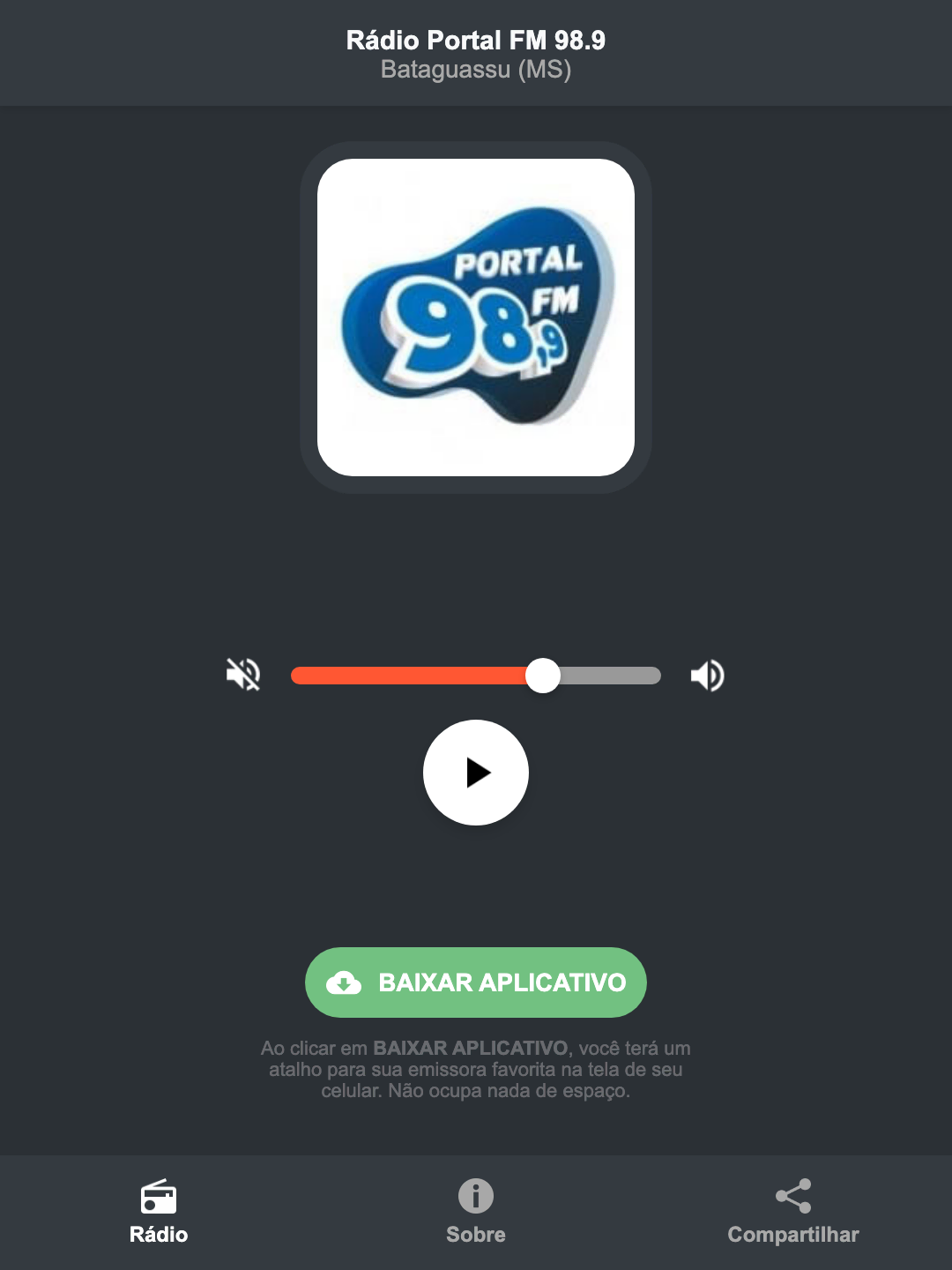 Screenshot do aplicativo da Rádio Portal FM 98.9