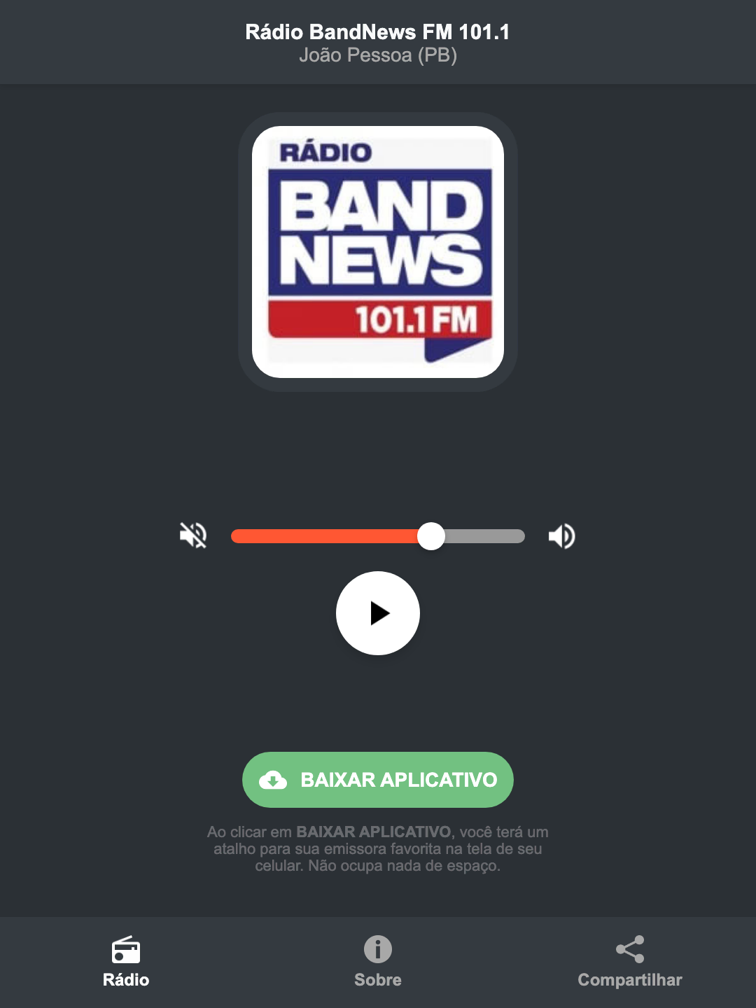 Screenshot do aplicativo da Rádio BandNews FM 101.1