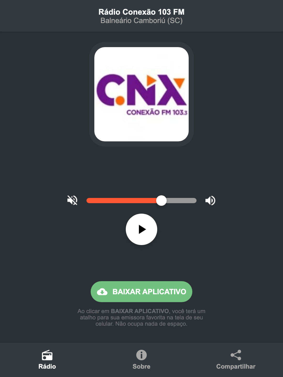 Screenshot do aplicativo da Rádio Conexão 103 FM