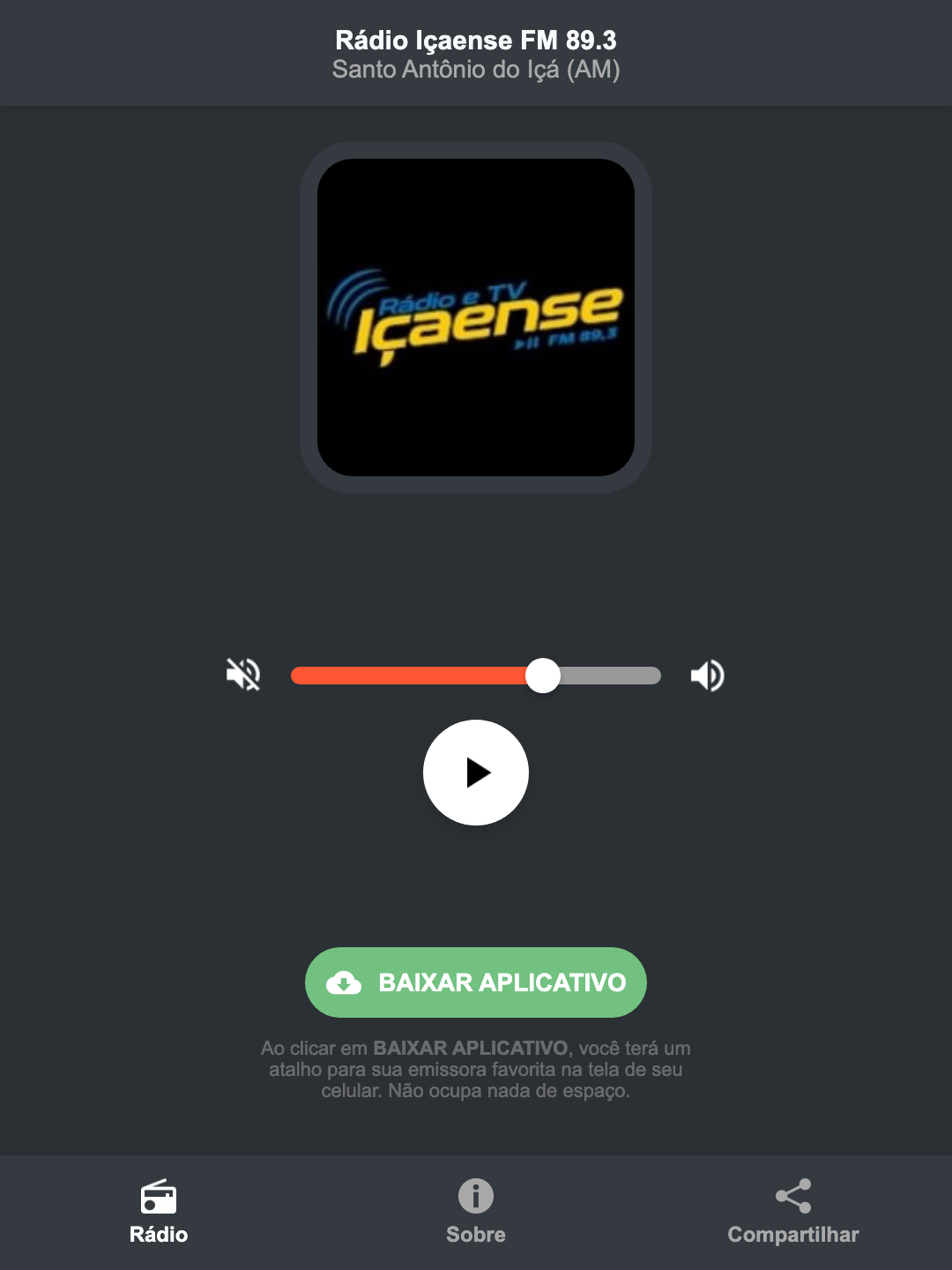 Screenshot do aplicativo da Rádio Içaense FM 89.3