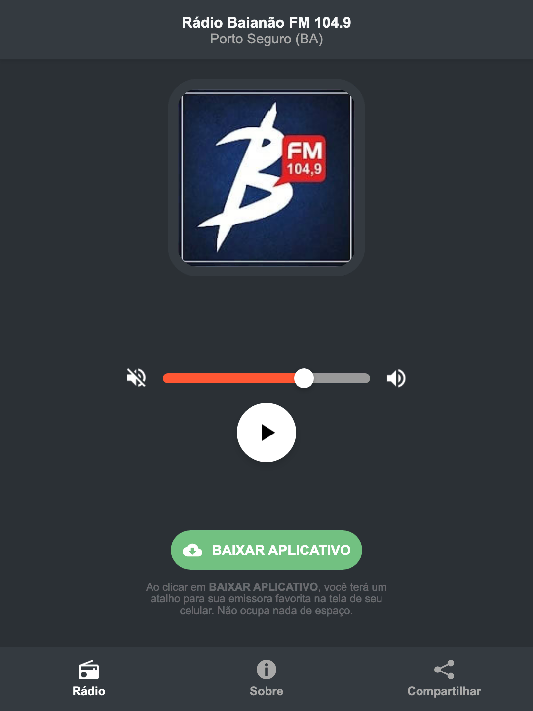 Screenshot do aplicativo da Rádio Baianão FM 104.9