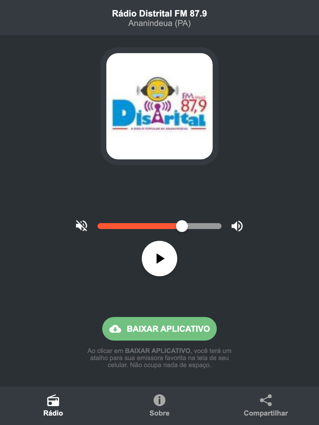 Screenshot do aplicativo da Rádio Distrital FM 87.9