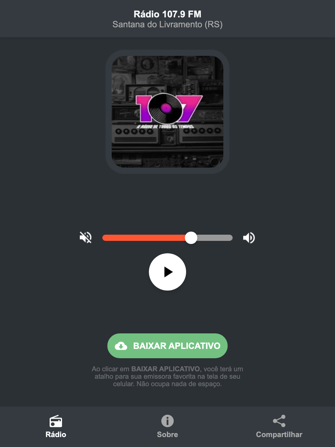 Screenshot do aplicativo da Rádio 107.9 FM