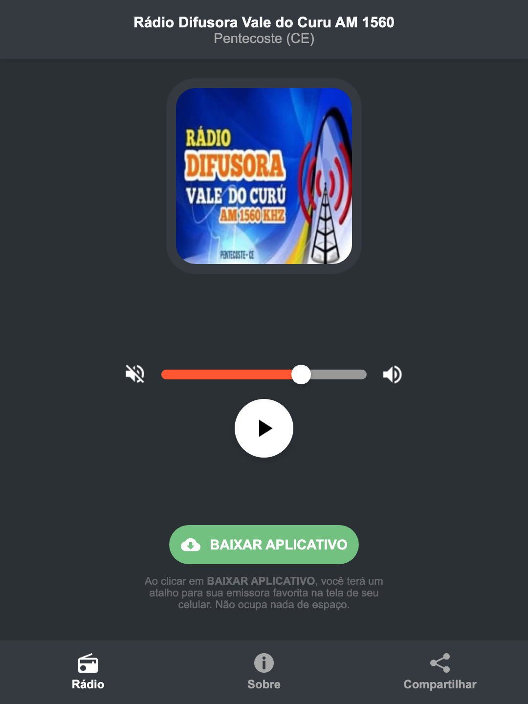 Screenshot do aplicativo da Rádio Difusora Vale do Curu AM 1560