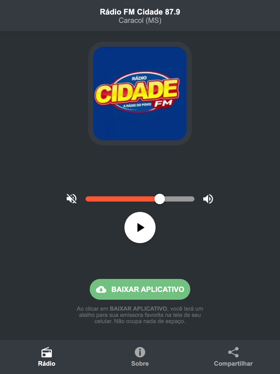 Screenshot do aplicativo da Rádio FM Cidade 87.9
