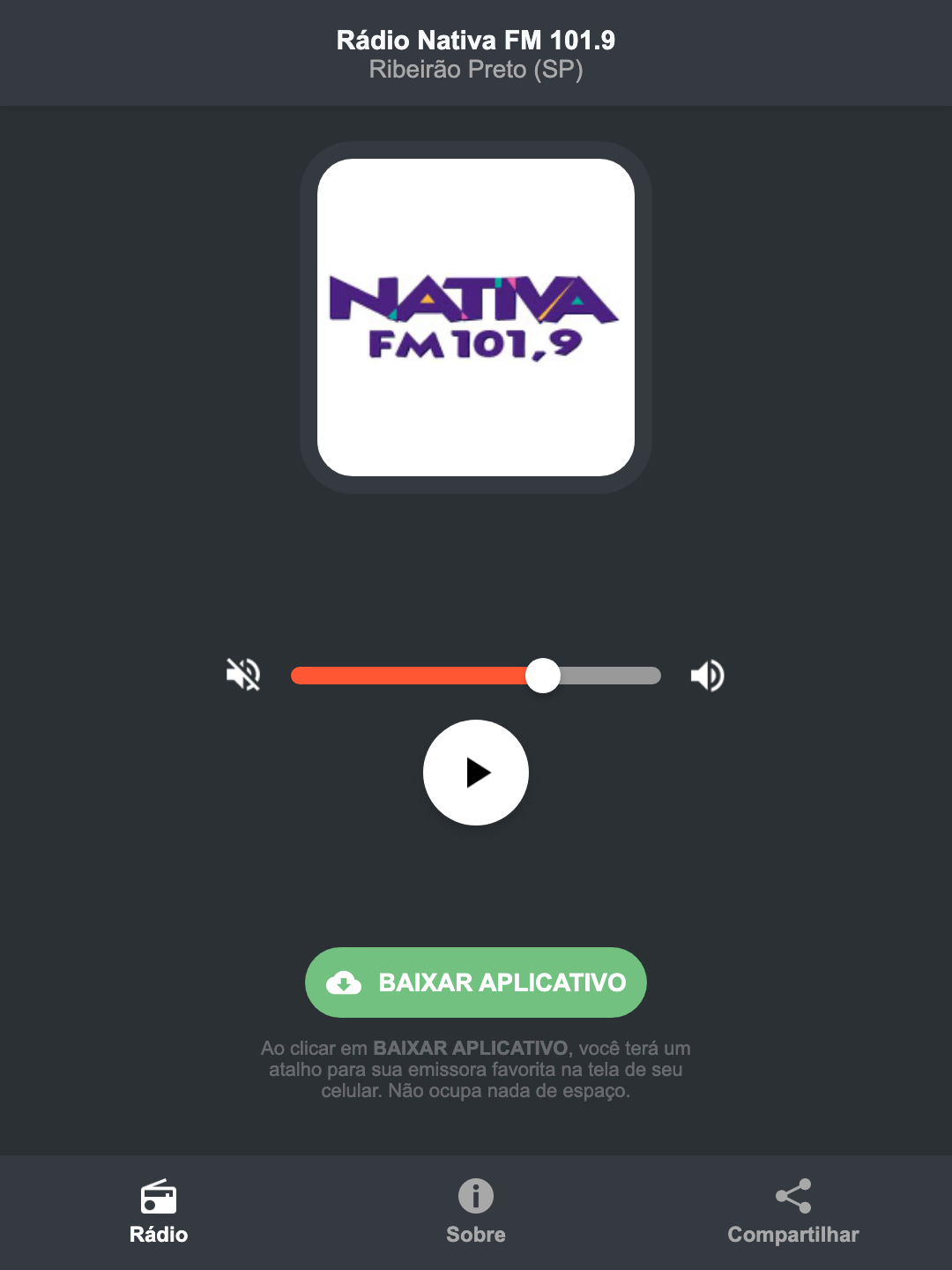 Screenshot do aplicativo da Rádio Nativa FM 101.9