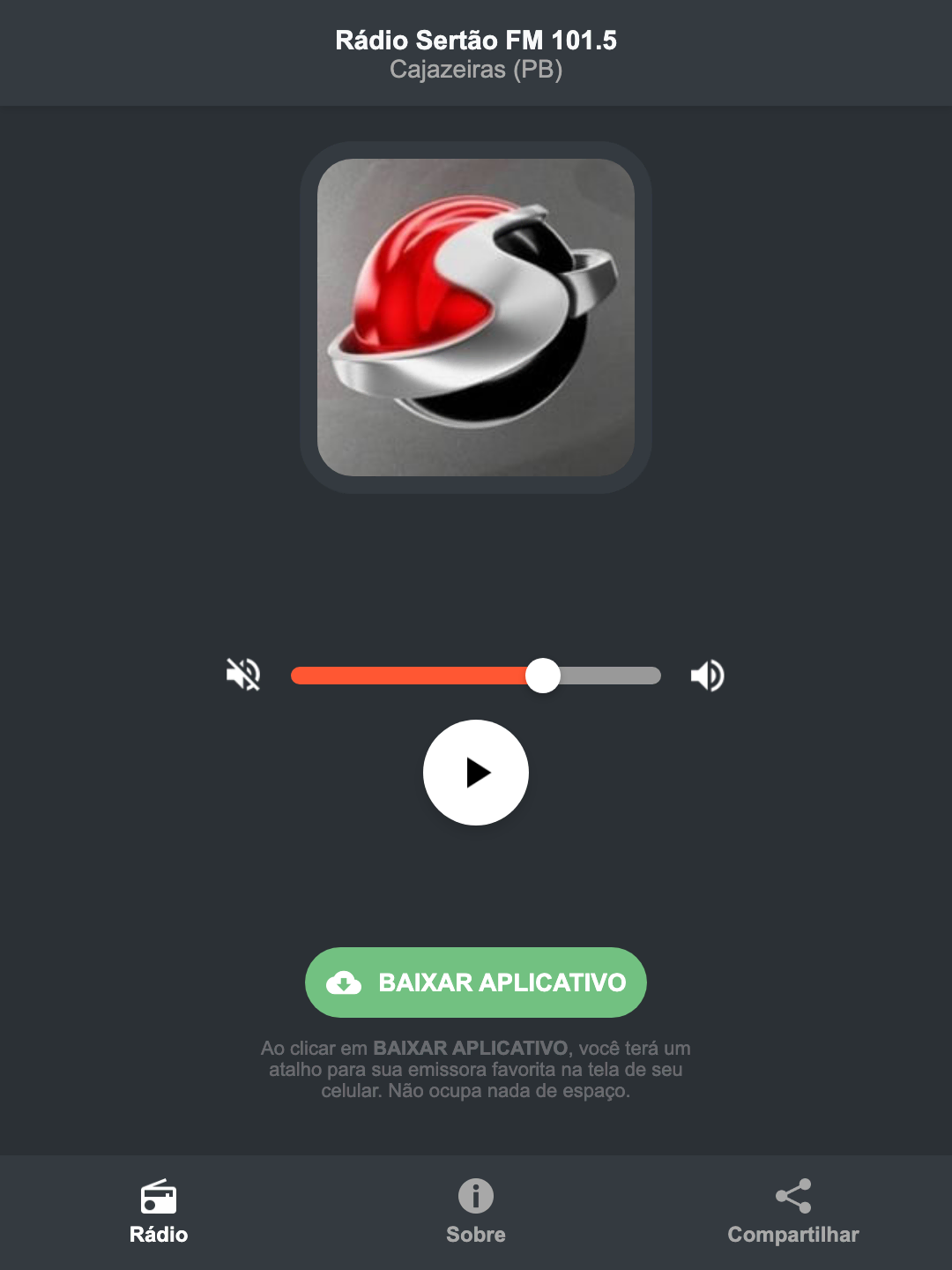 Screenshot do aplicativo da Rádio Sertão FM 101.5
