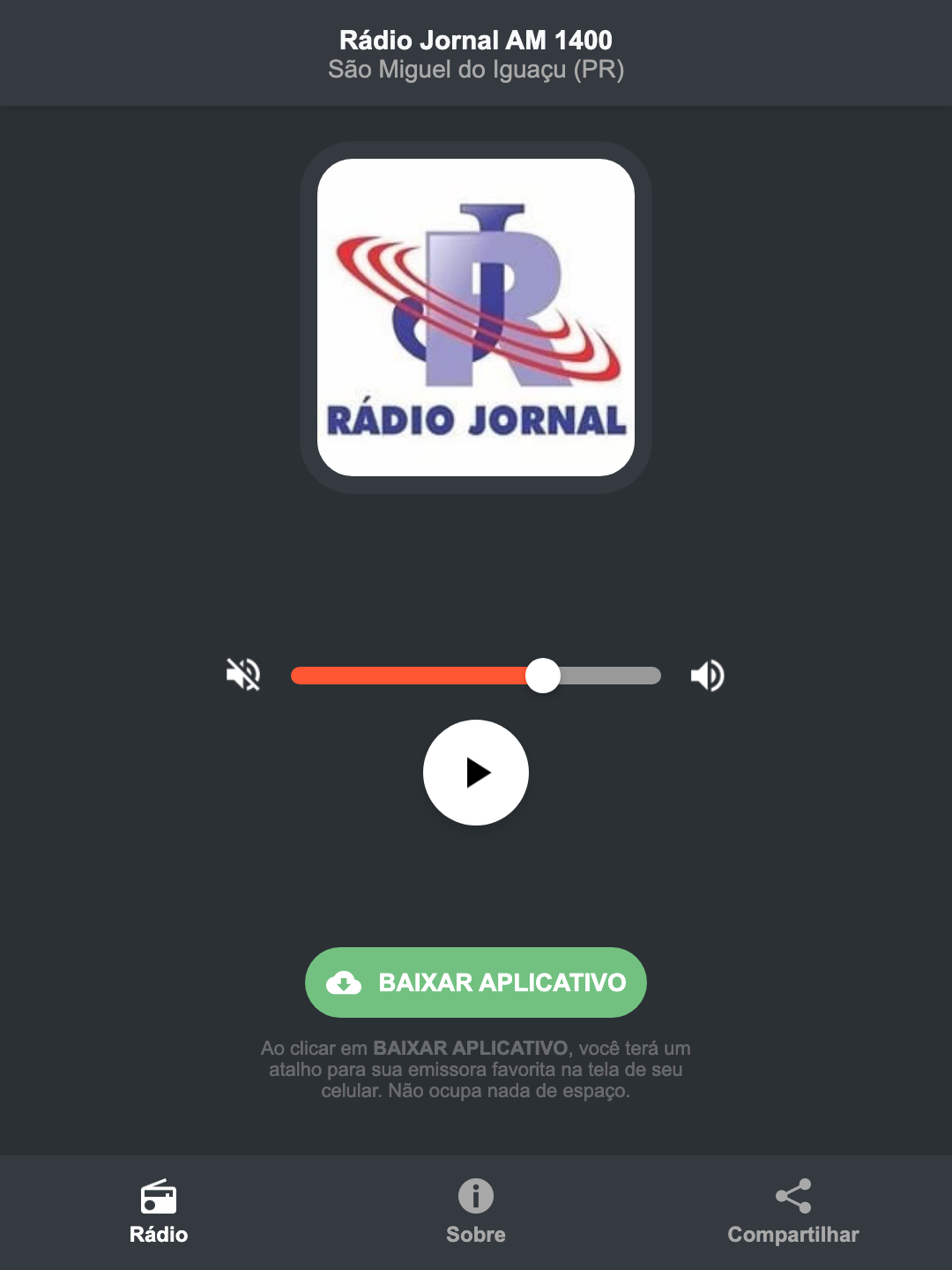 Screenshot do aplicativo da Rádio Jornal AM 1400