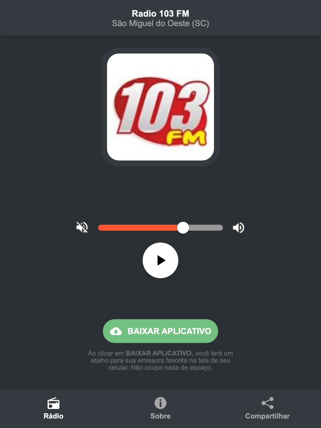 Screenshot do aplicativo da Radio 103 FM