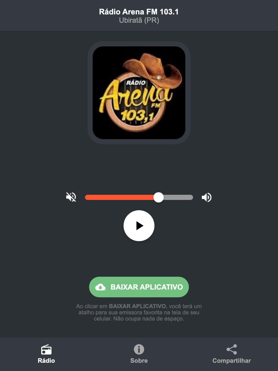Screenshot do aplicativo da Rádio Arena FM 103.1