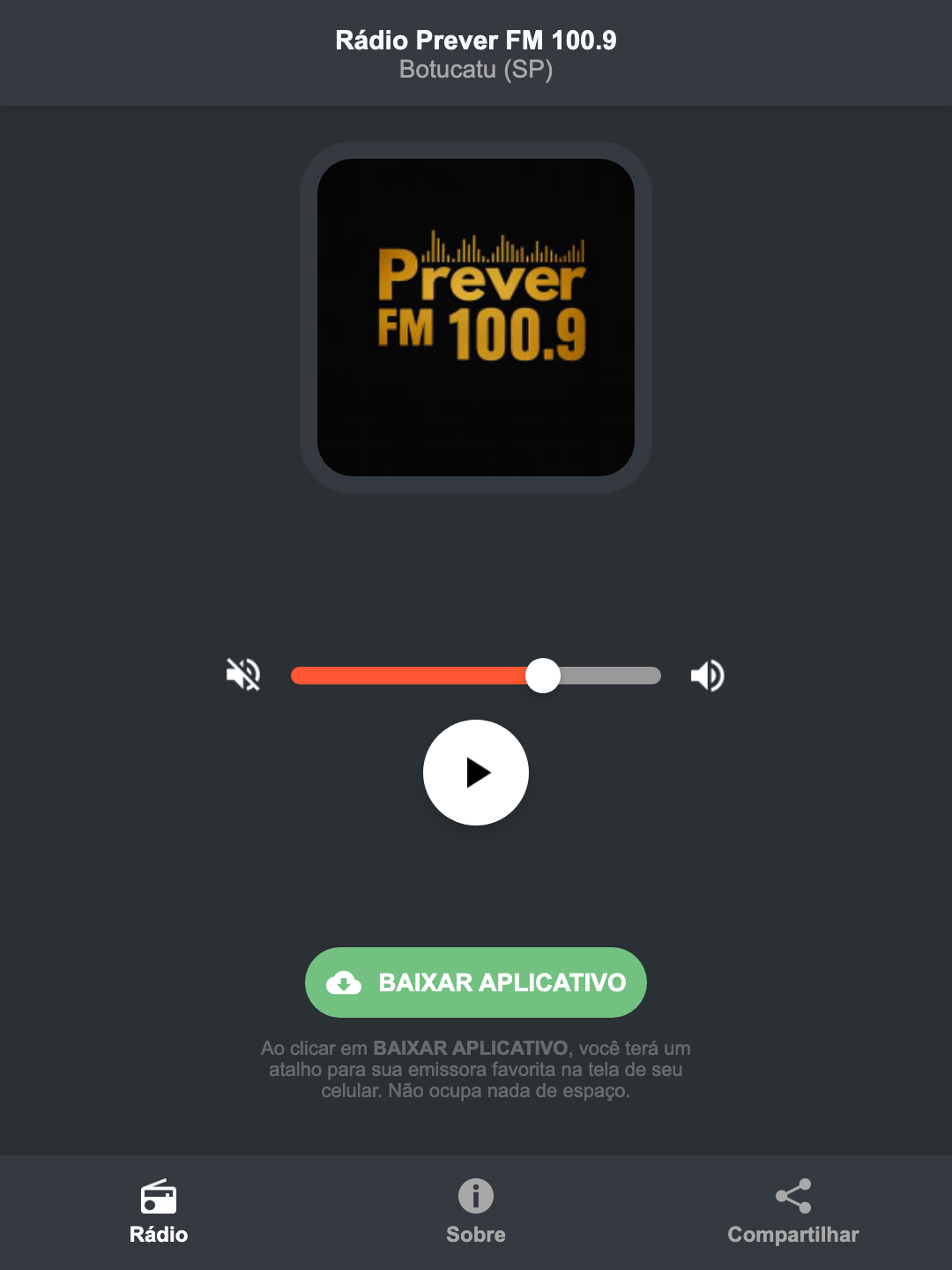 Screenshot do aplicativo da Rádio Prever FM 100.9