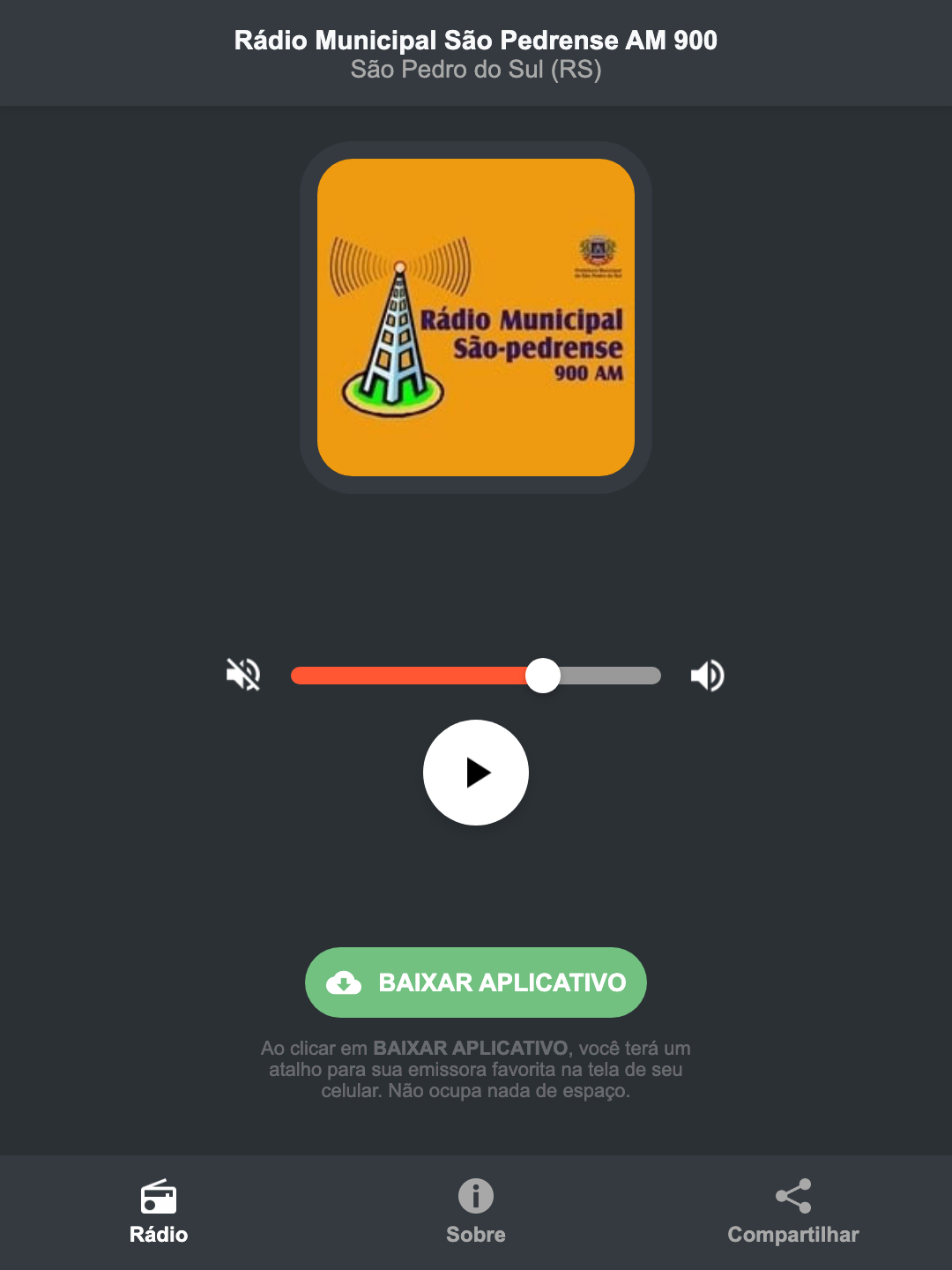 Screenshot do aplicativo da Rádio Municipal São Pedrense AM 900