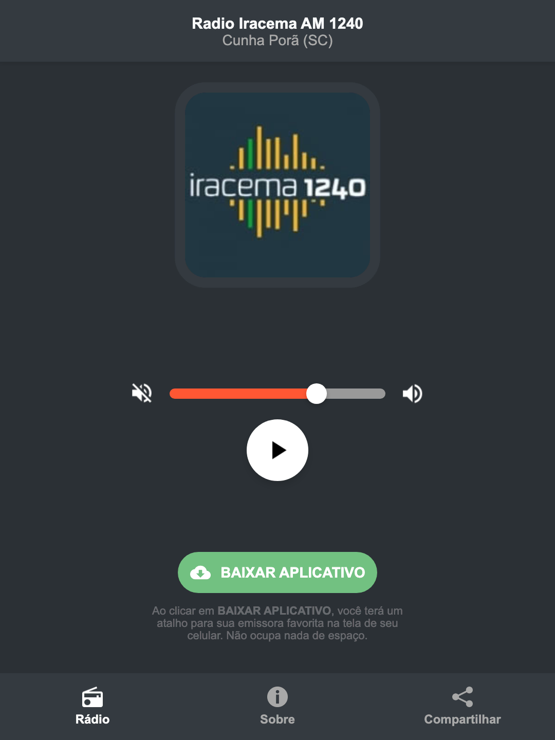 Screenshot do aplicativo da Radio Iracema AM 1240