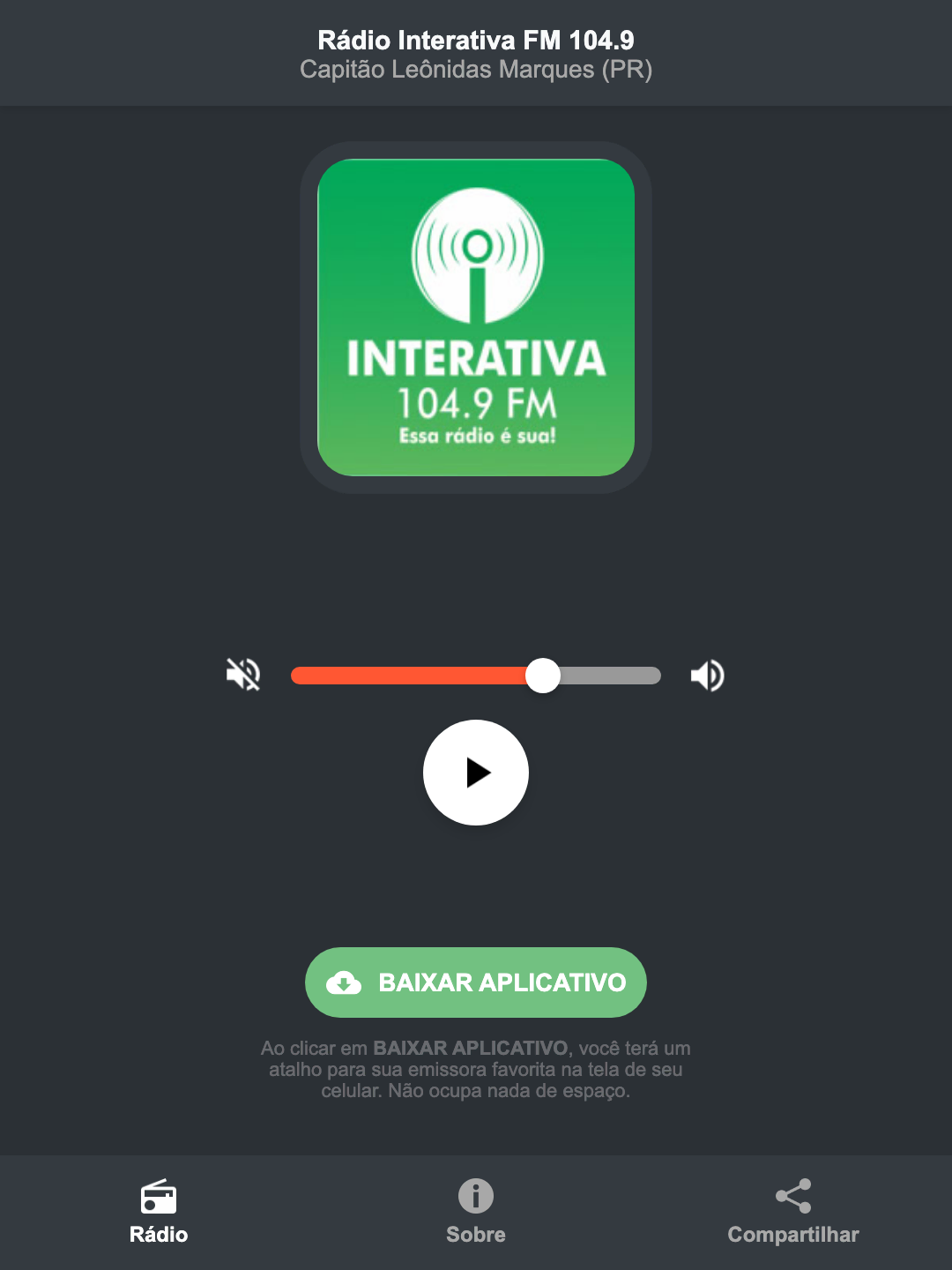 Screenshot do aplicativo da Rádio Interativa FM 104.9