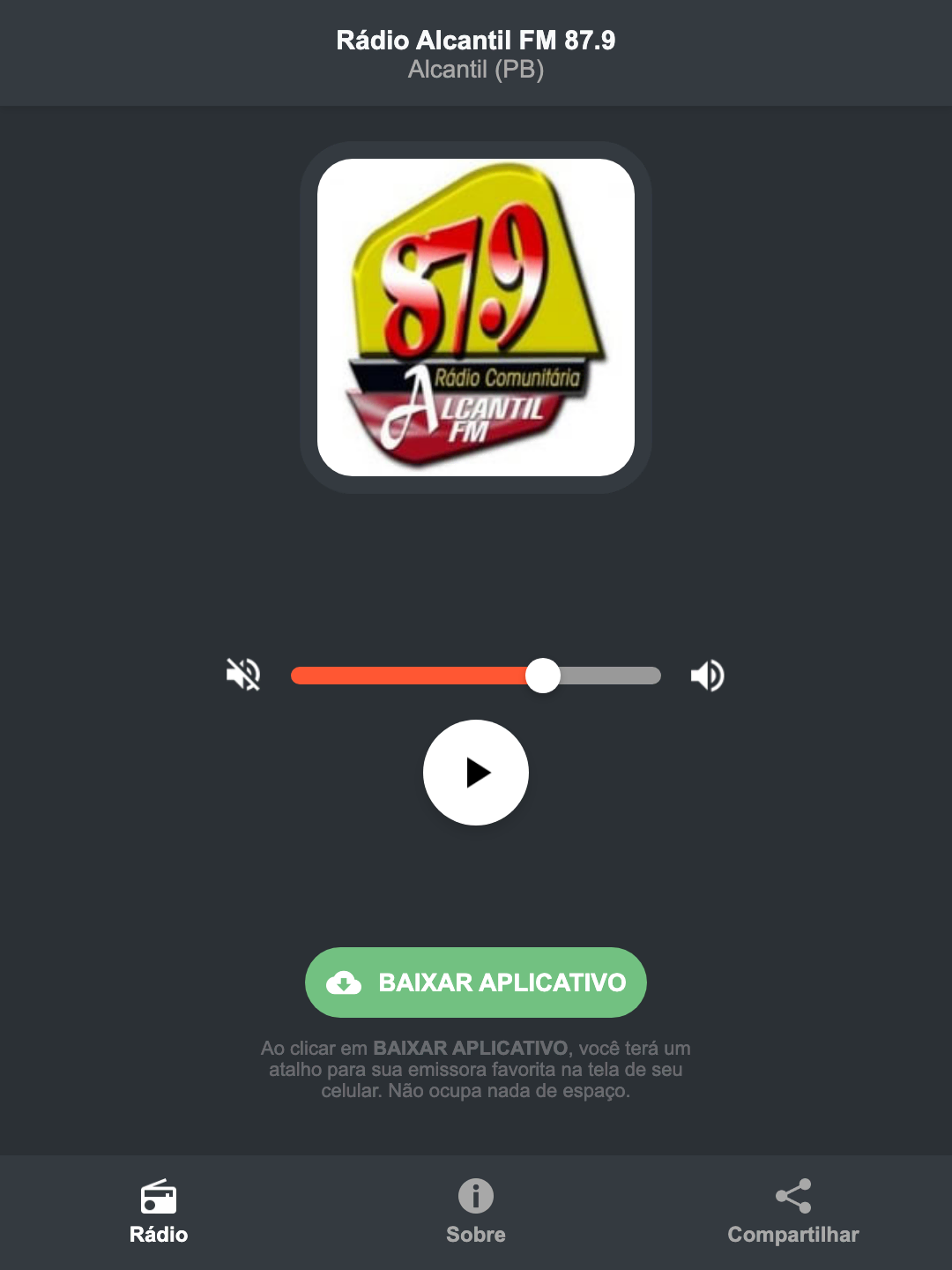 Screenshot do aplicativo da Rádio Alcantil FM 87.9