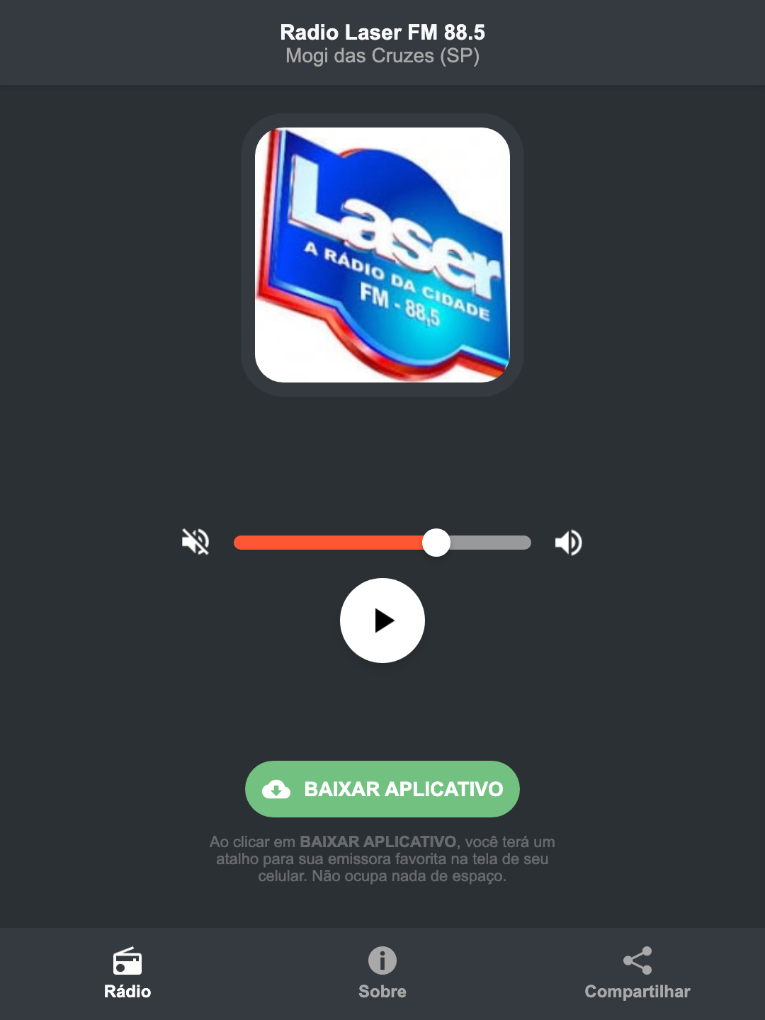 Screenshot do aplicativo da Radio Laser FM 88.5