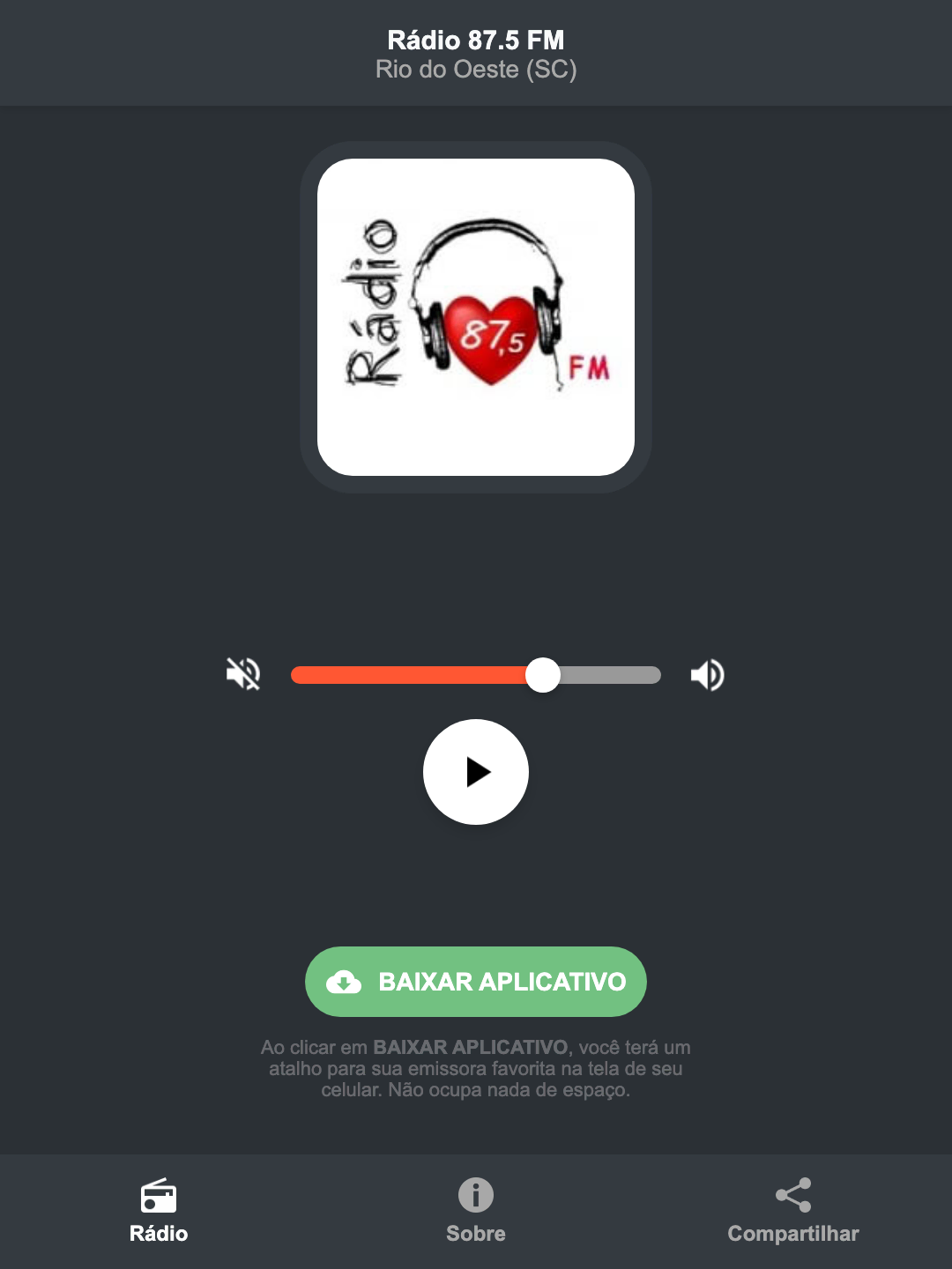 Screenshot do aplicativo da Rádio 87.5 FM