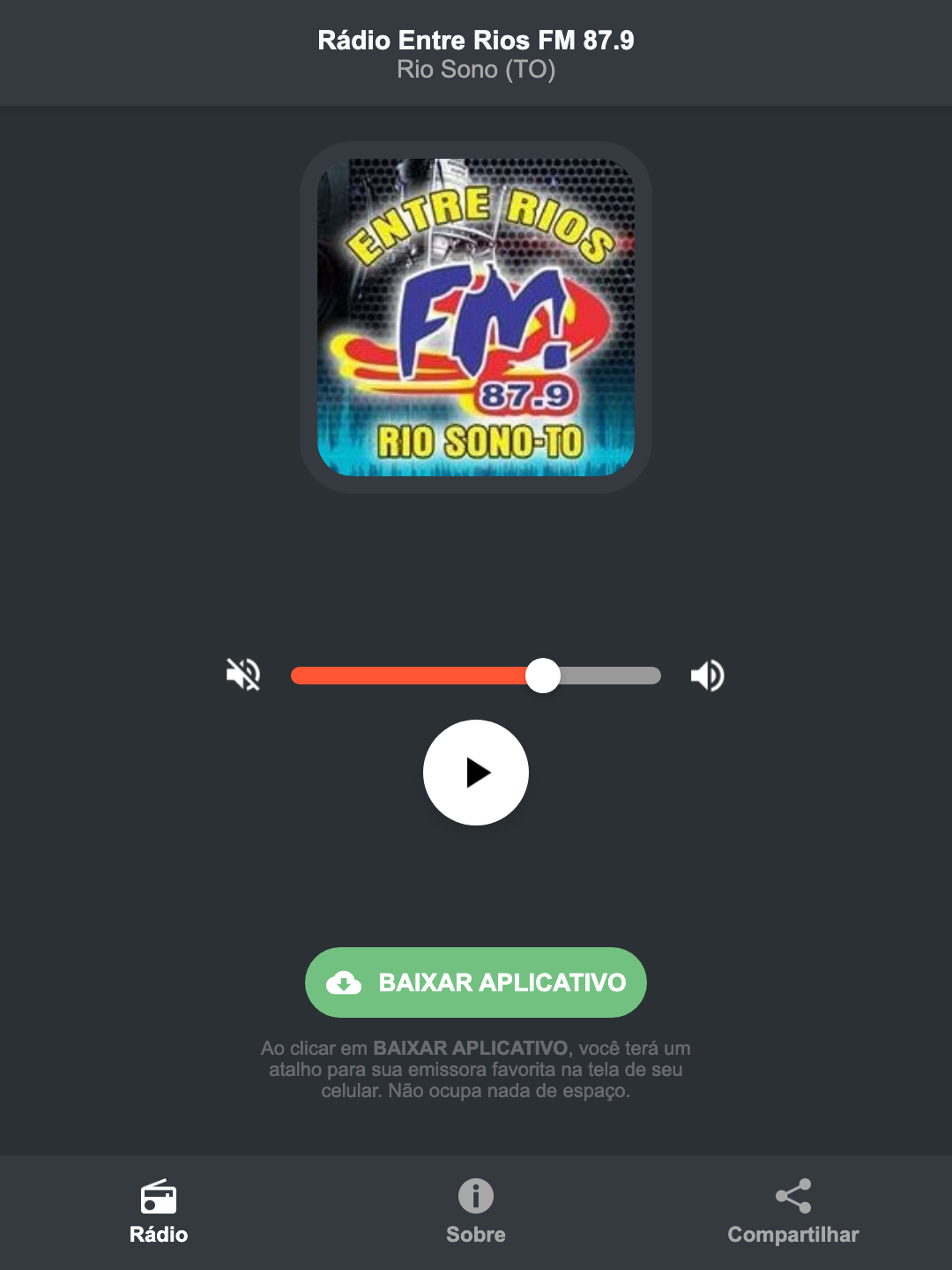 Screenshot do aplicativo da Rádio Entre Rios FM 87.9