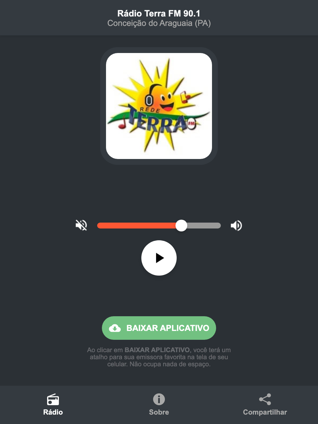 Screenshot do aplicativo da Rádio Terra FM 90.1