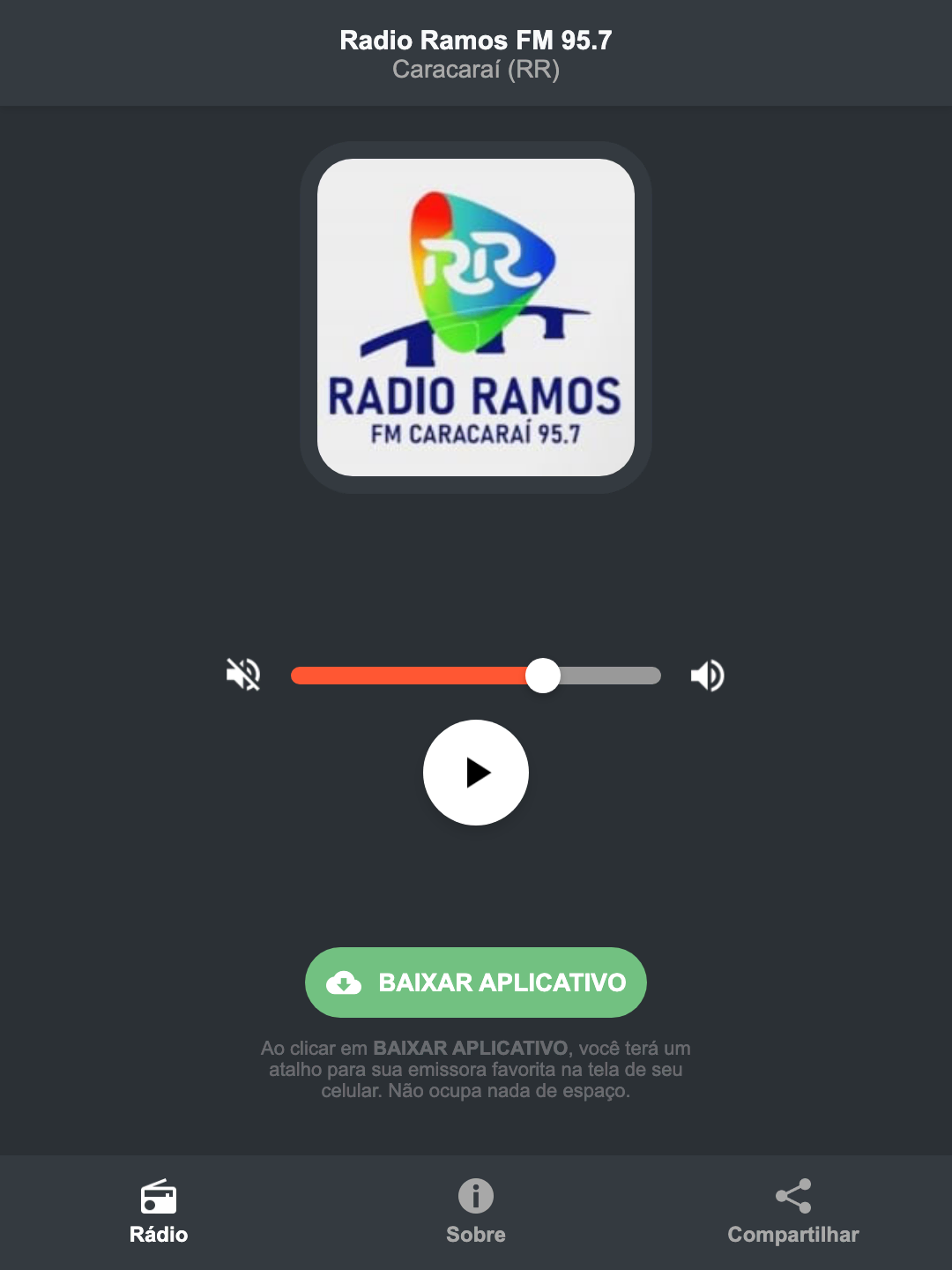 Screenshot do aplicativo da Radio Ramos FM 95.7