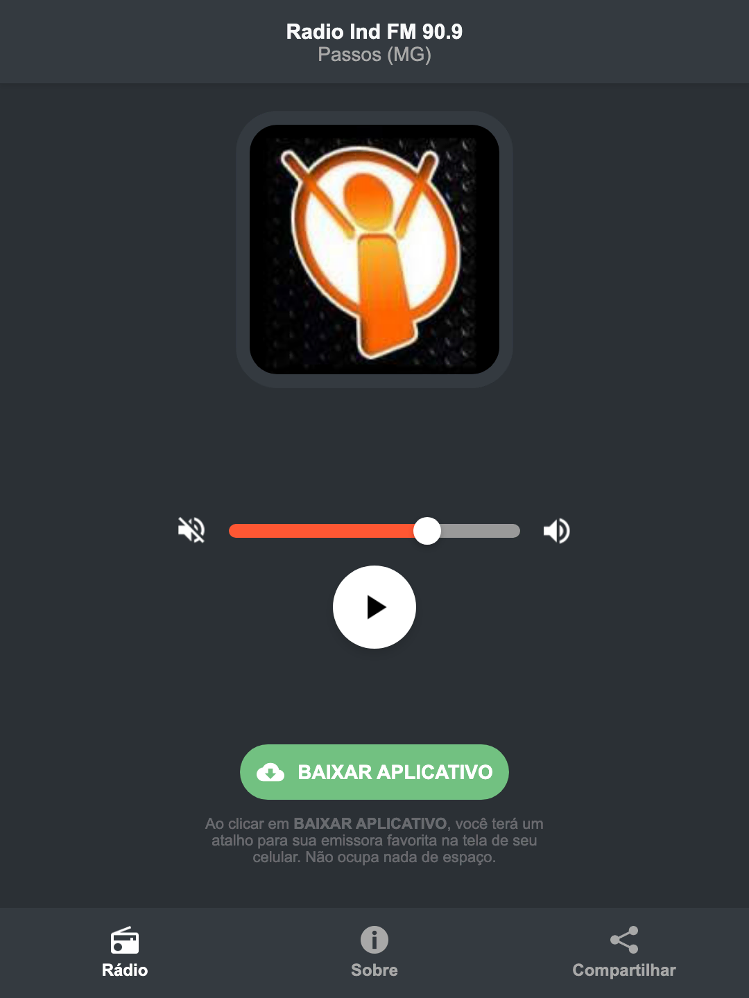 Screenshot do aplicativo da Radio Ind FM 90.9