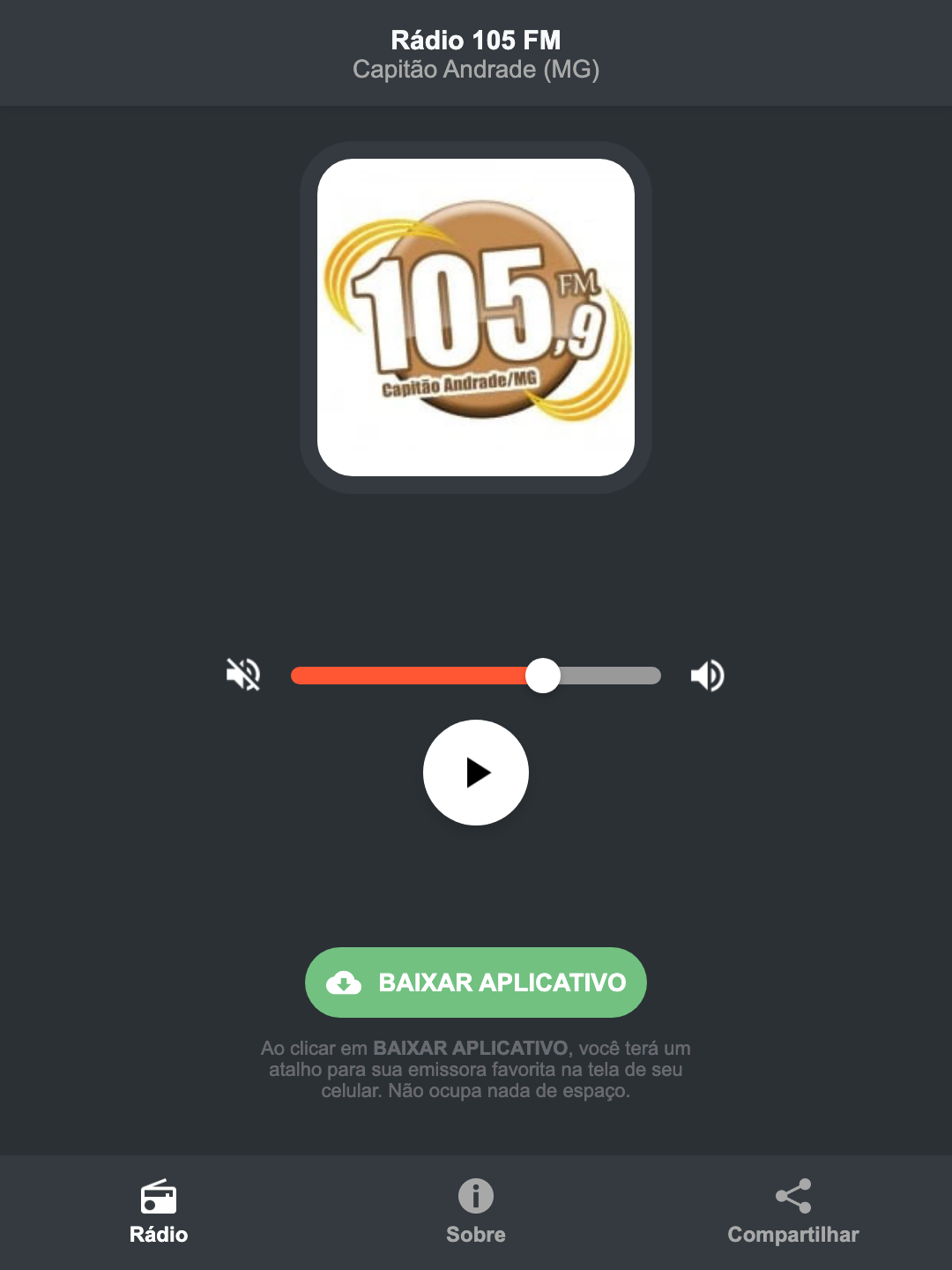 Screenshot do aplicativo da Rádio 105 FM