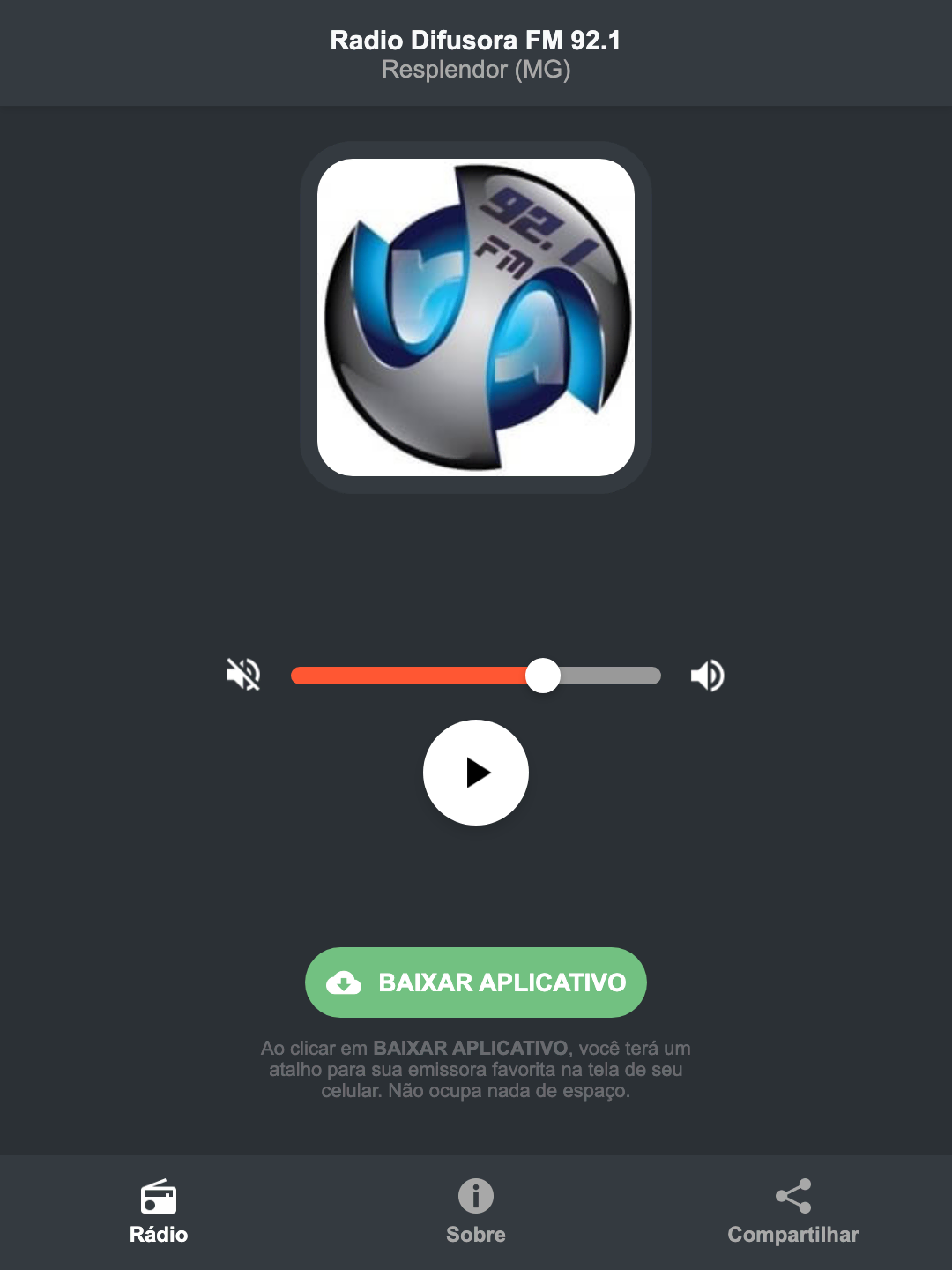Screenshot do aplicativo da Radio Difusora FM 92.1