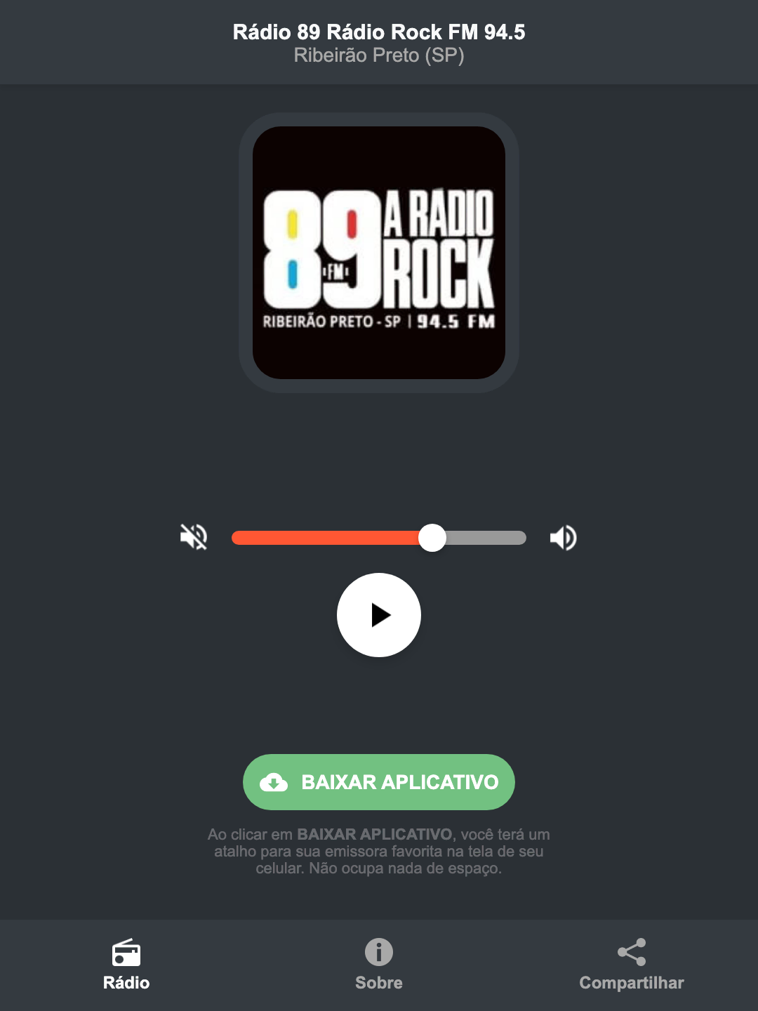 Screenshot do aplicativo da Rádio 89 Rádio Rock FM 94.5