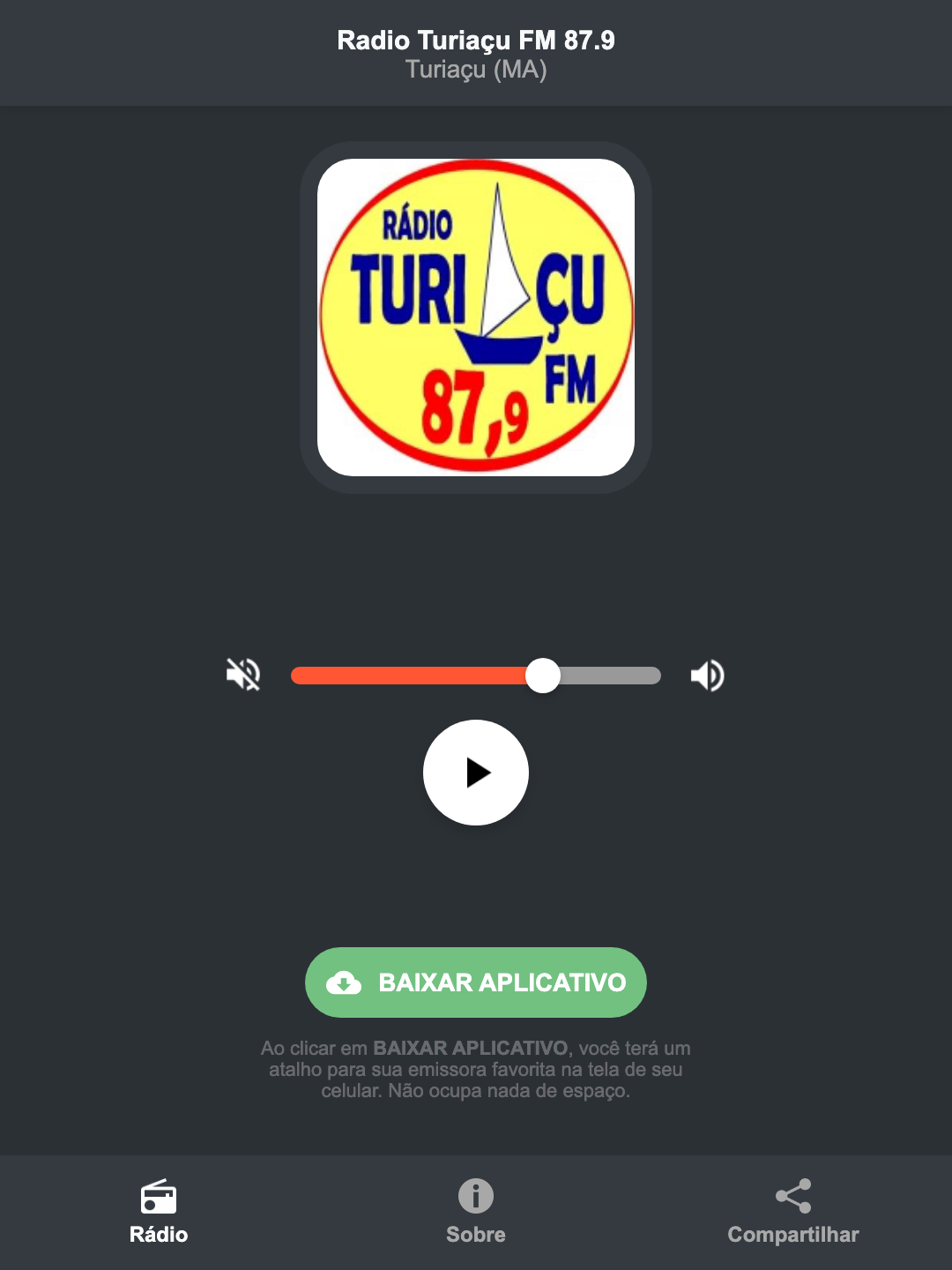 Screenshot do aplicativo da Radio Turiaçu FM 87.9