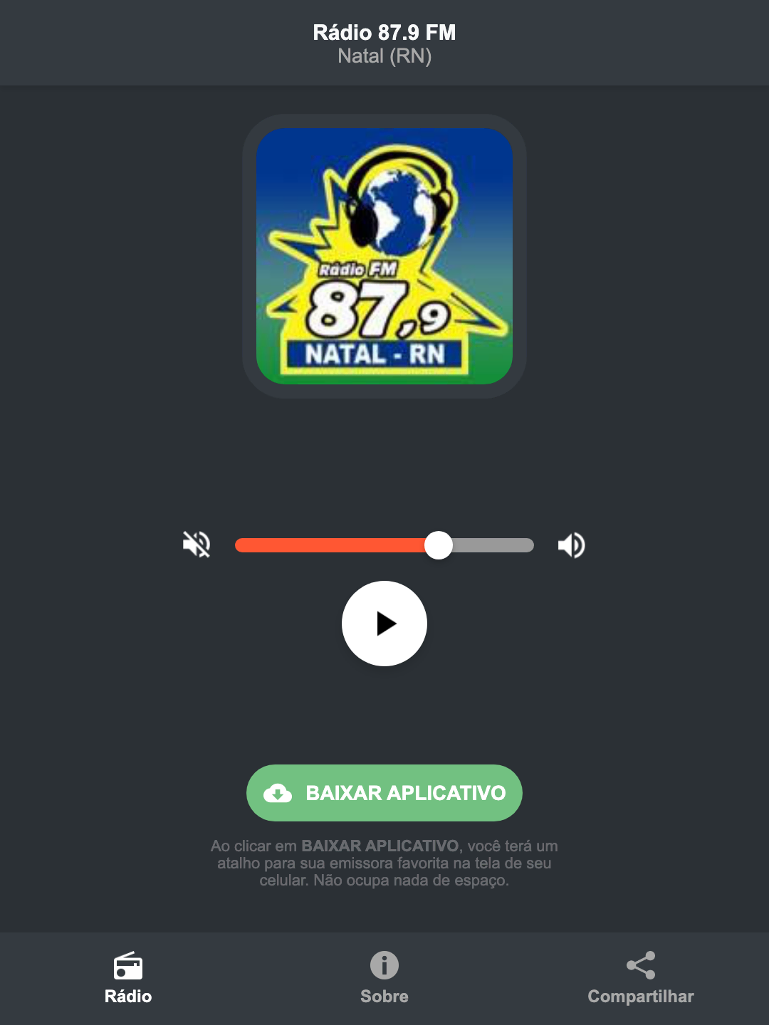 Screenshot do aplicativo da Rádio 87.9 FM
