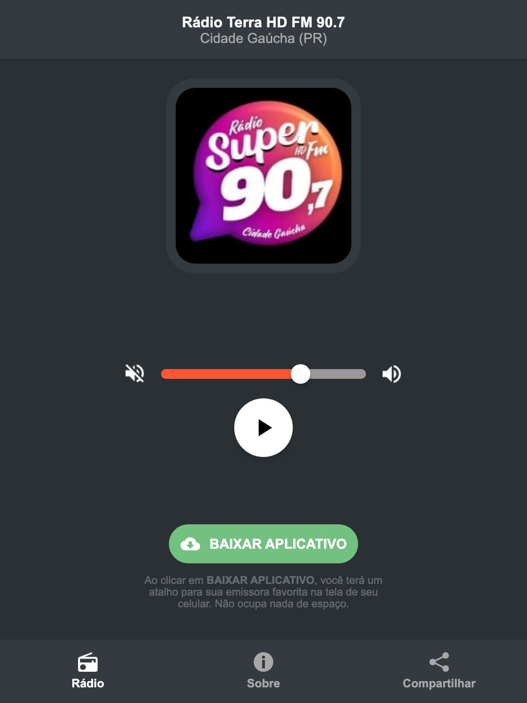 Screenshot do aplicativo da Rádio Terra HD FM 90.7
