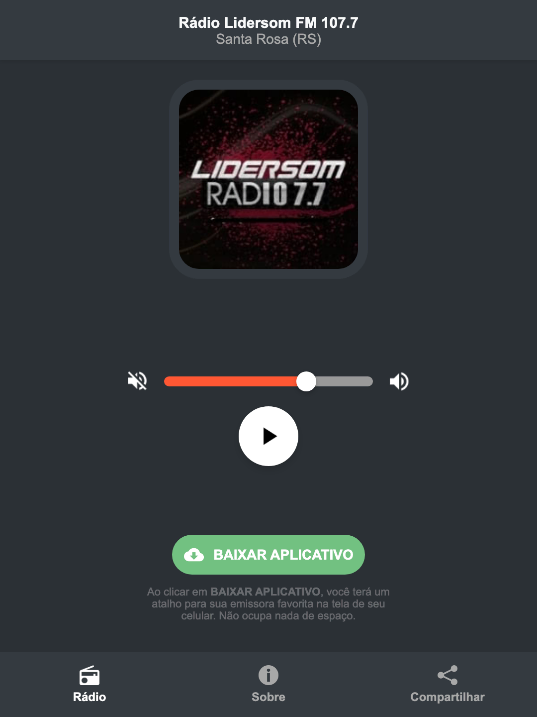 Screenshot do aplicativo da Rádio Lidersom FM 107.7